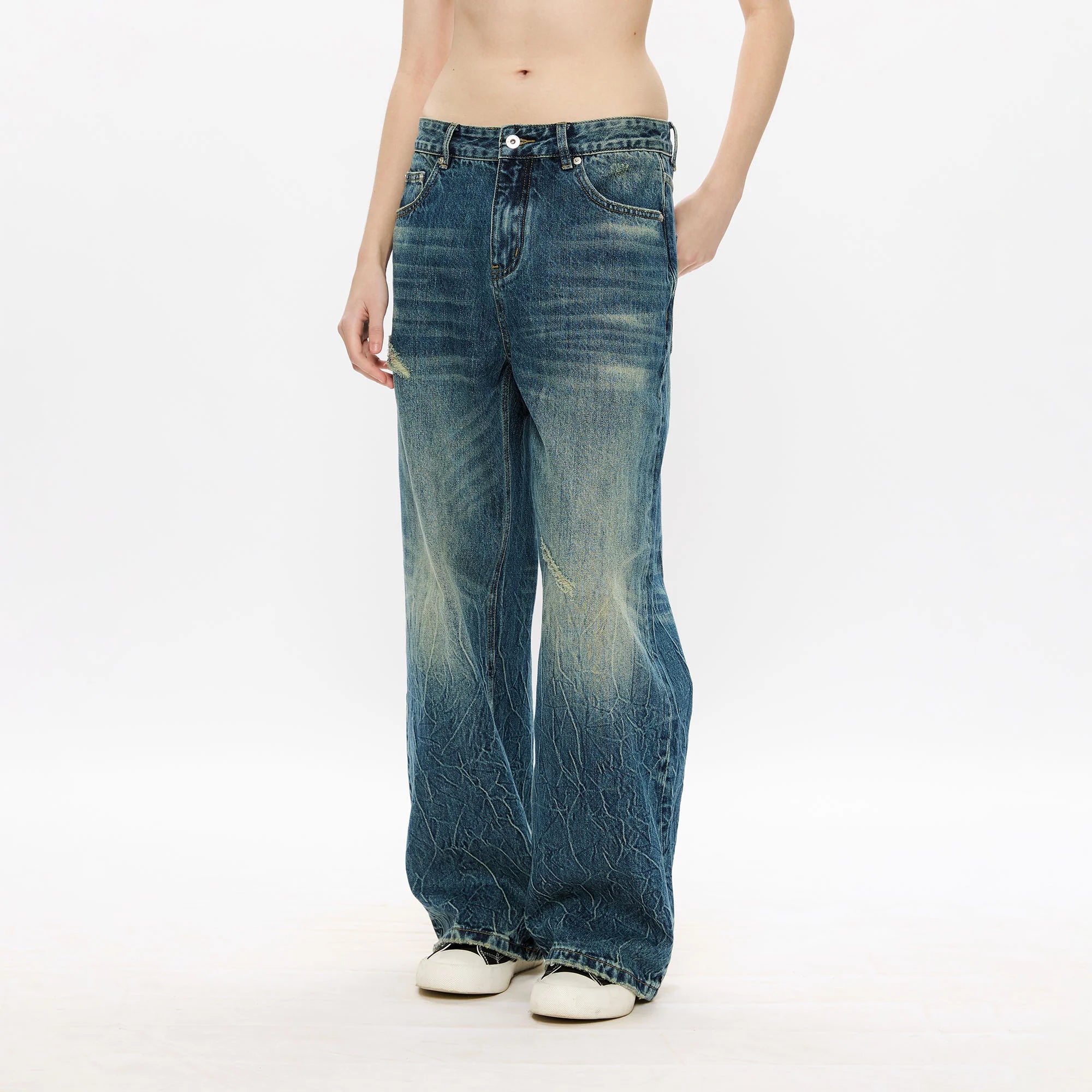 KREATE Whisker Washed Straight-Leg Jeans