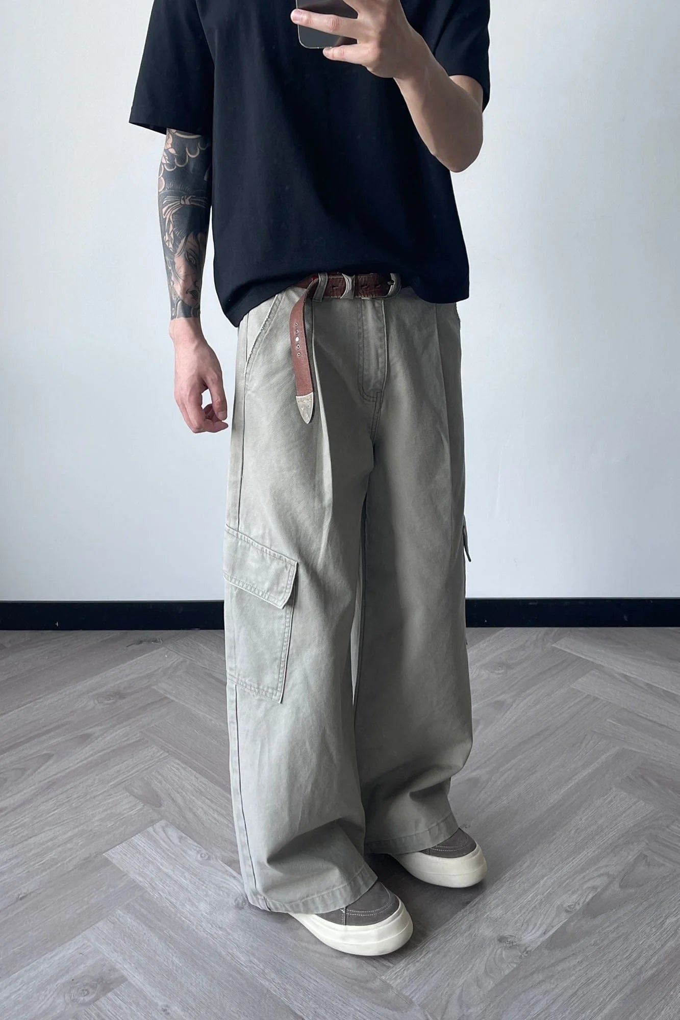 OKAYTHXBYE Pleated Utility Baggy Cargo Pants