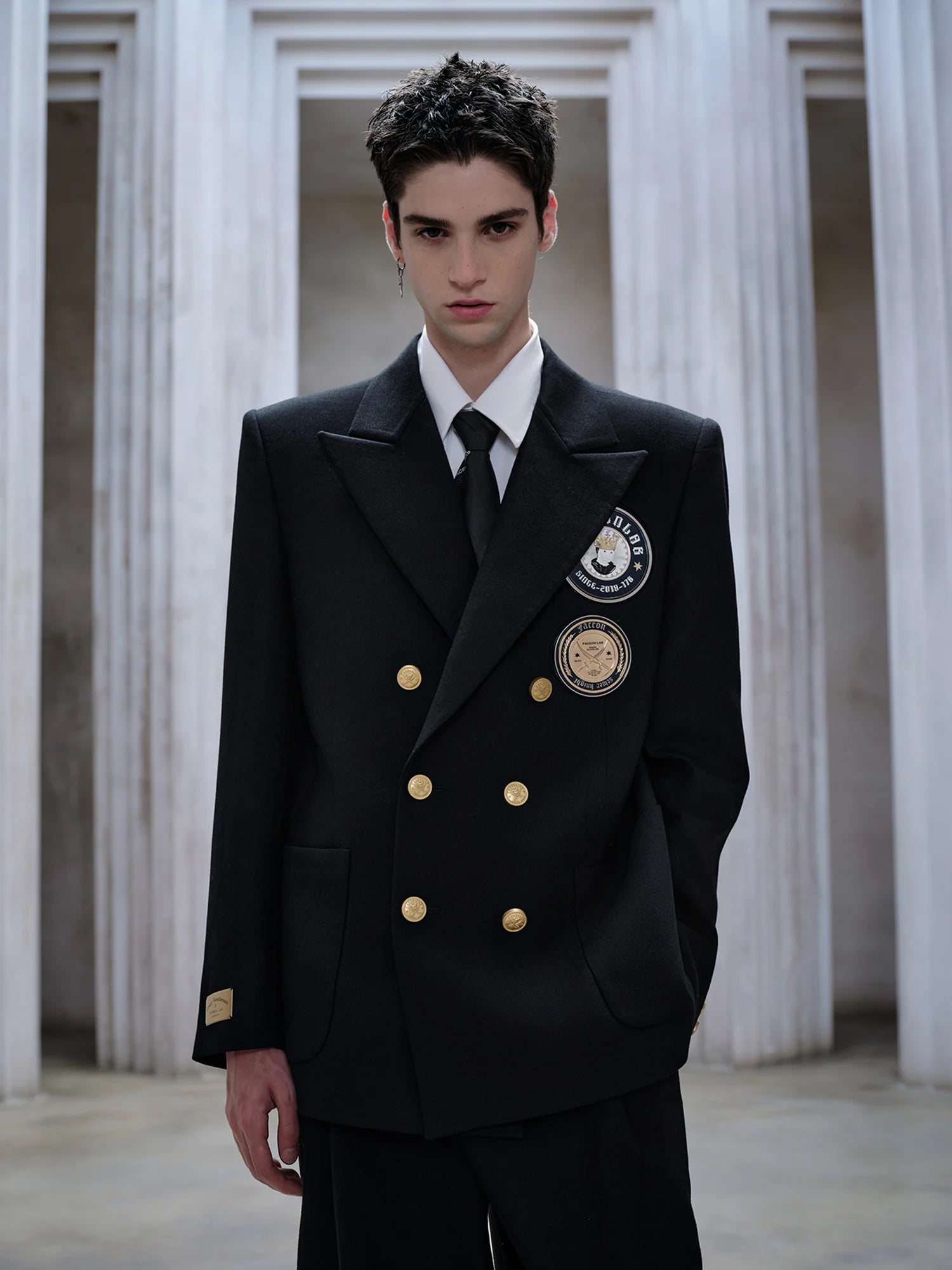 FACEONLAB Badge-Patch Double-Breasted Blazer