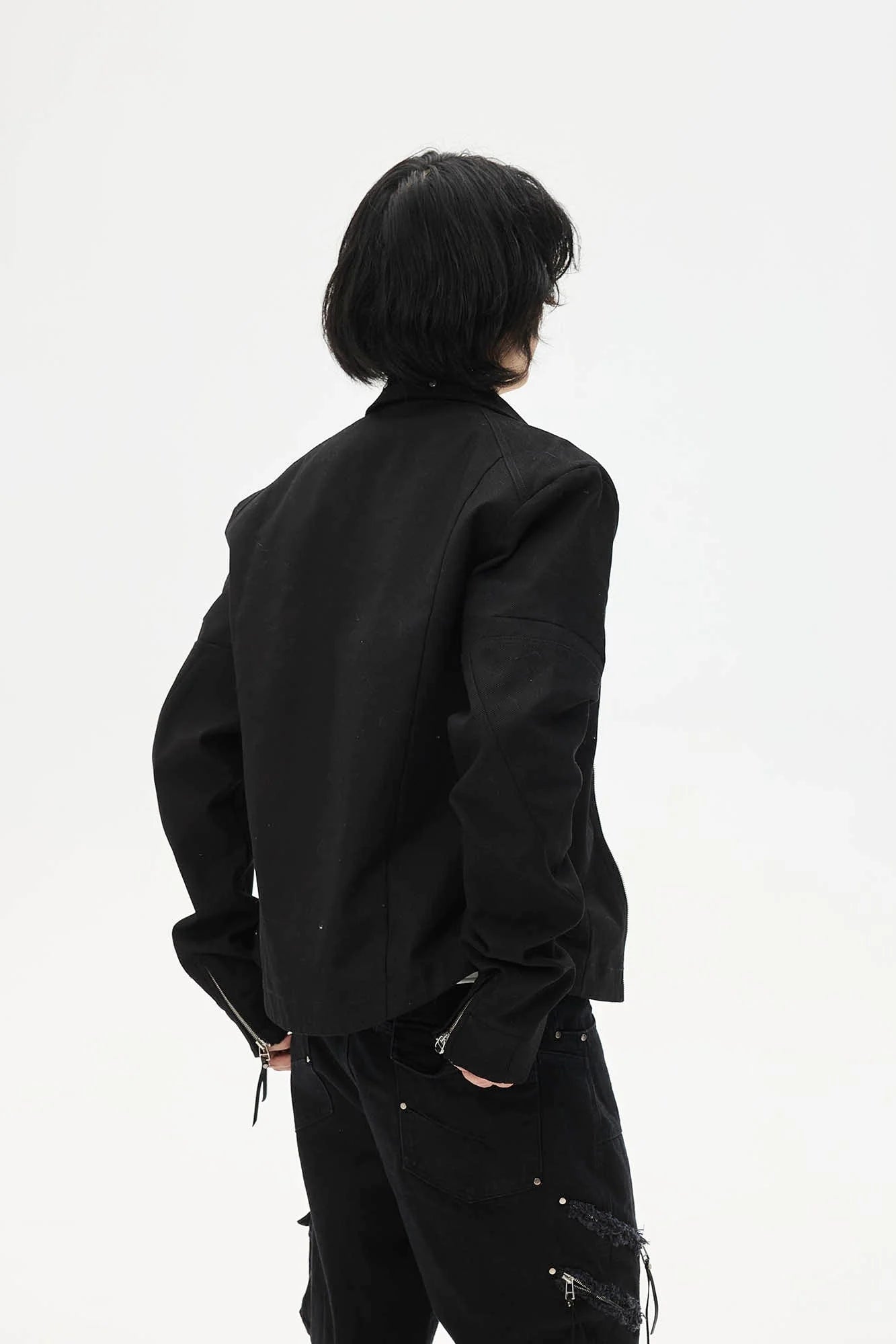 WHISTLEHUNTER Spliced Fringe-Zip Cinched-Waist Jacket