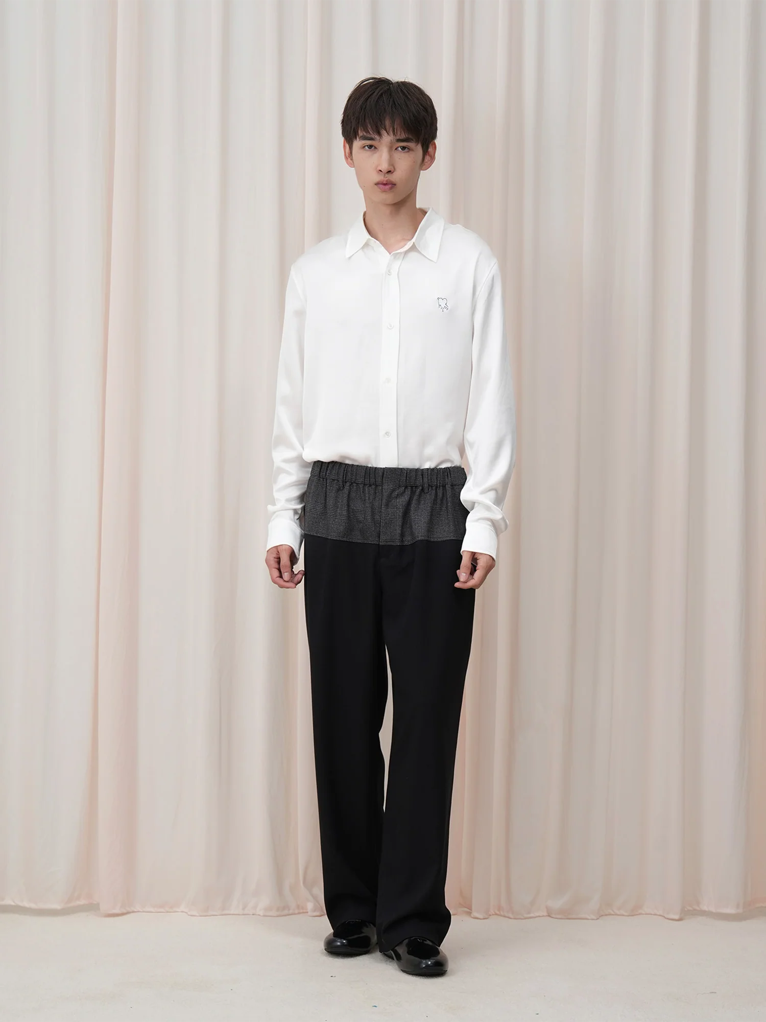OUYANG WENJUN Contrast Spliced Elastic-Waist Trousers