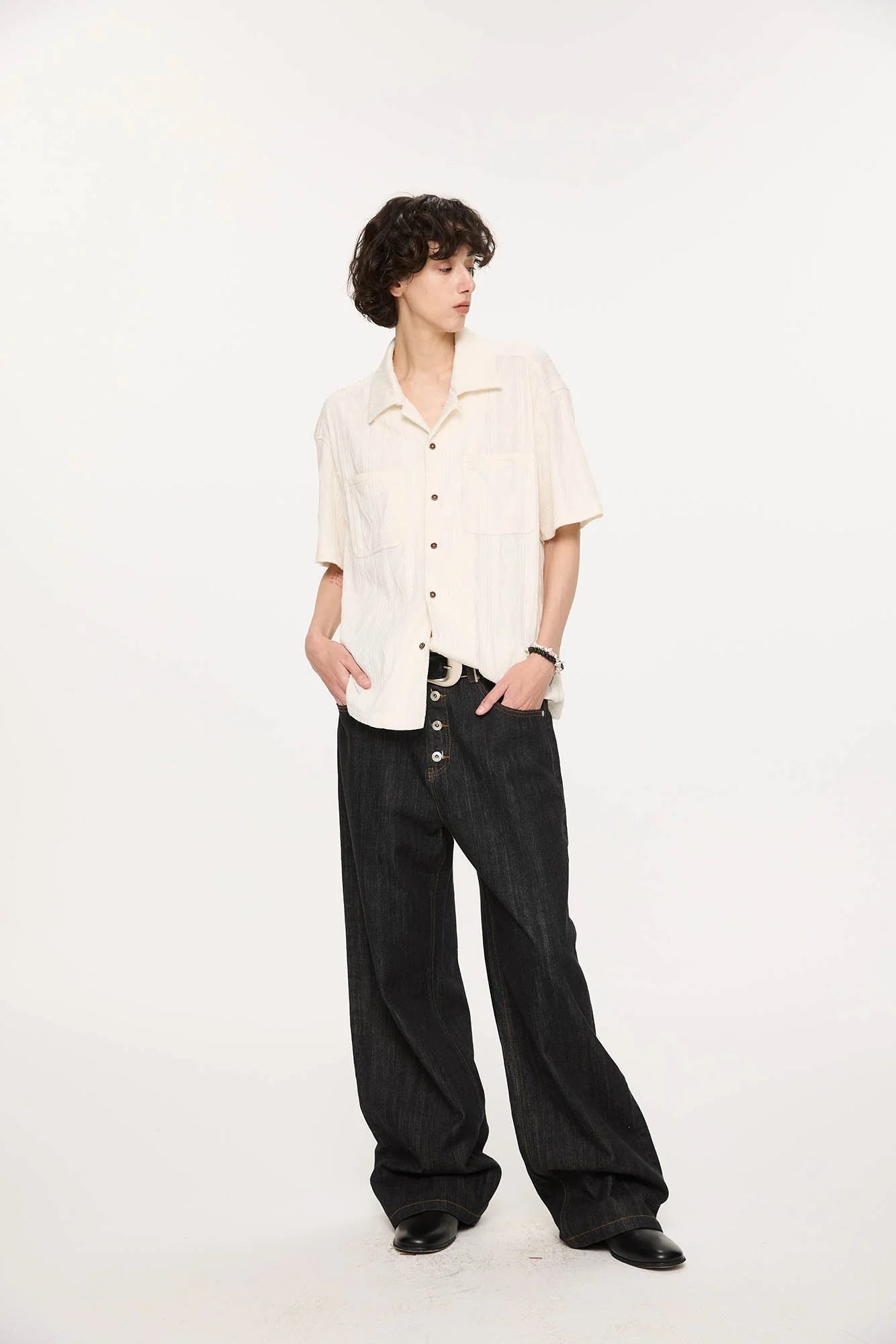 KREATE Cable-Jacquard Pocket Cuban Half Shirt
