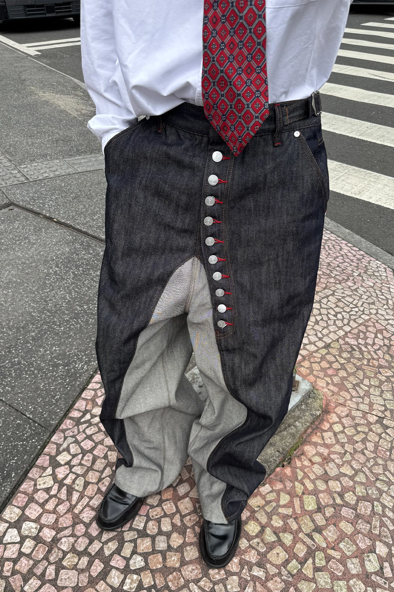 STEEPC Inverted Panel Snap-Fly Raw Jeans