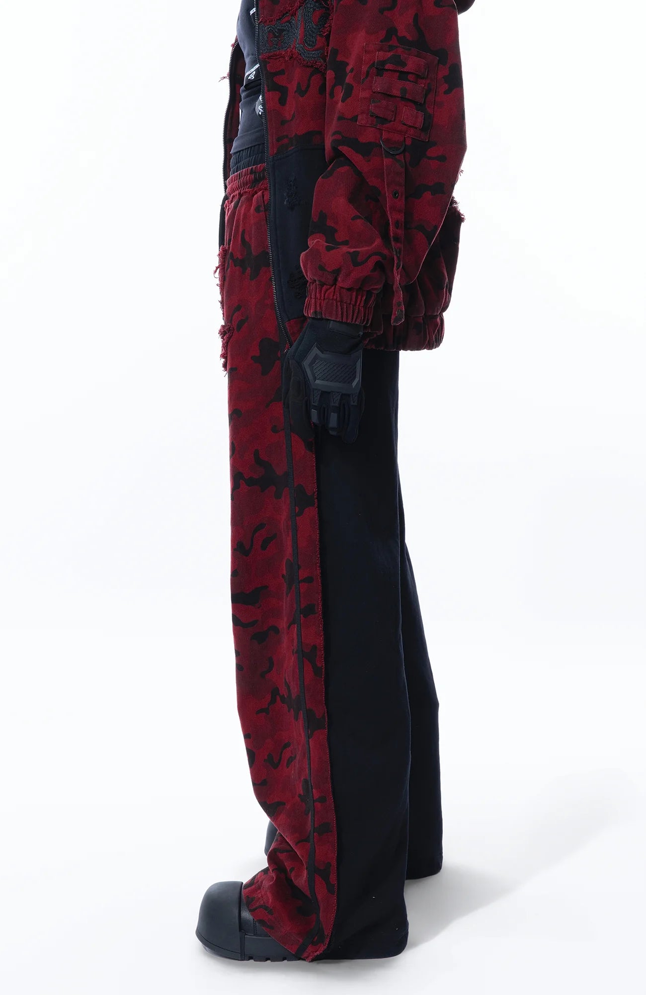 MOGONGSHE Camo Contrast Panel Double-Waist Oversized Sweatpants