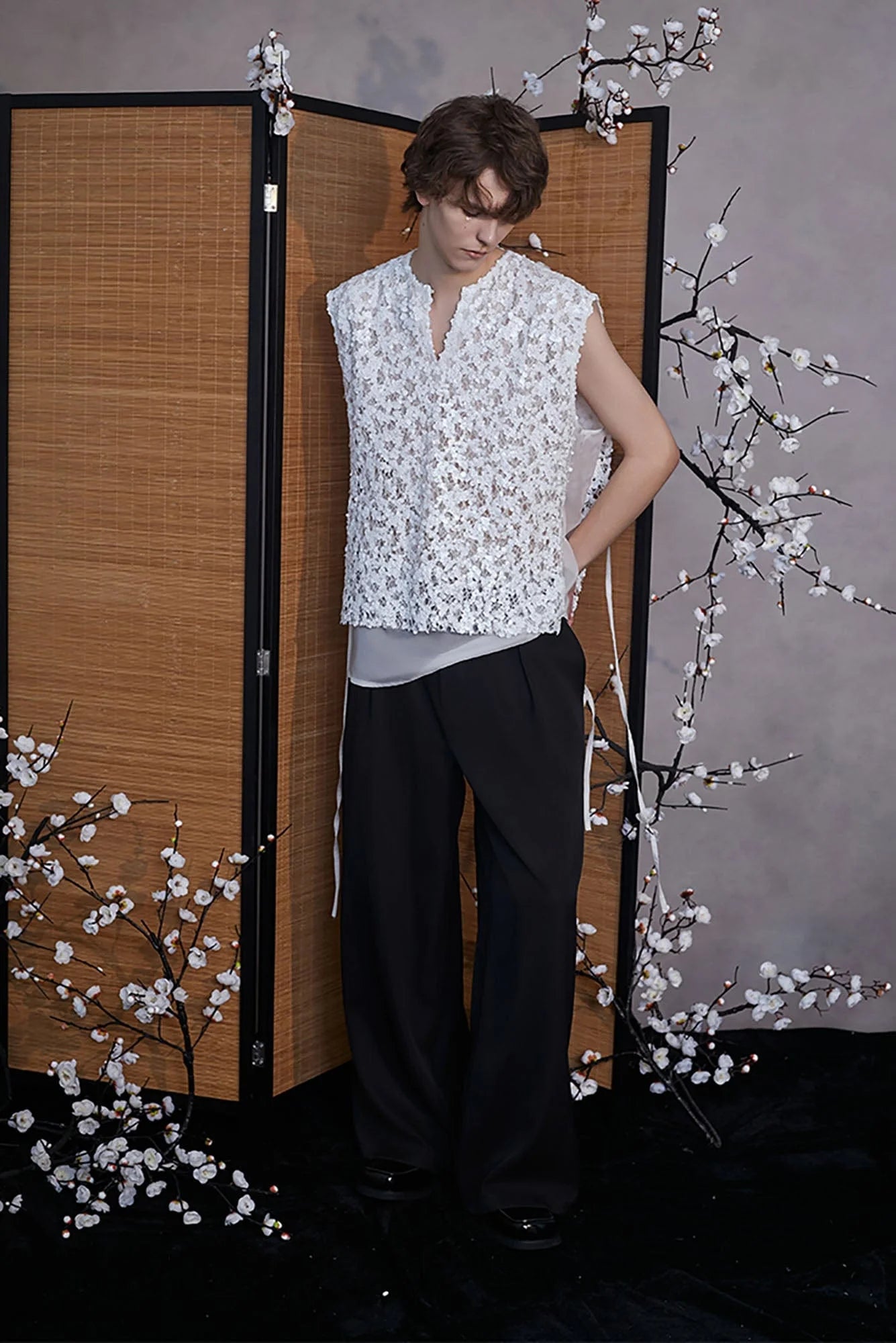 JIECHI Sequin Lace Sheer Layered Vest