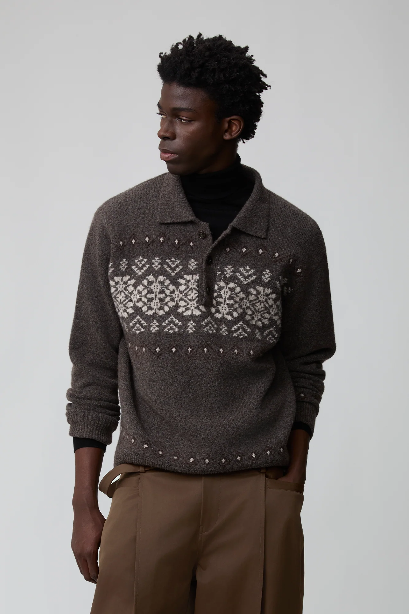 OPICLOTH Fair Isle Knit Polo Sweater