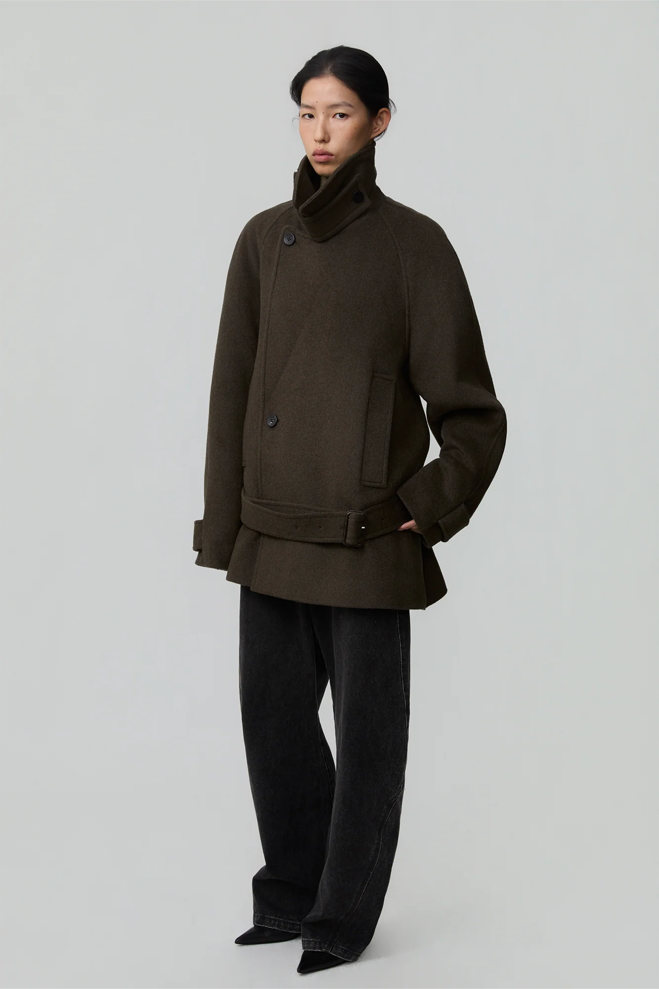 OPICLOTH Double-Breasted Belted Wool-Blend Coat