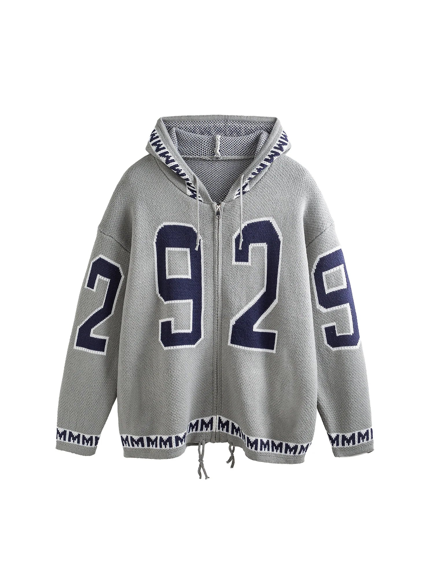 ME DA IGUAL Number-Jacquard Knit Zip Hoodie