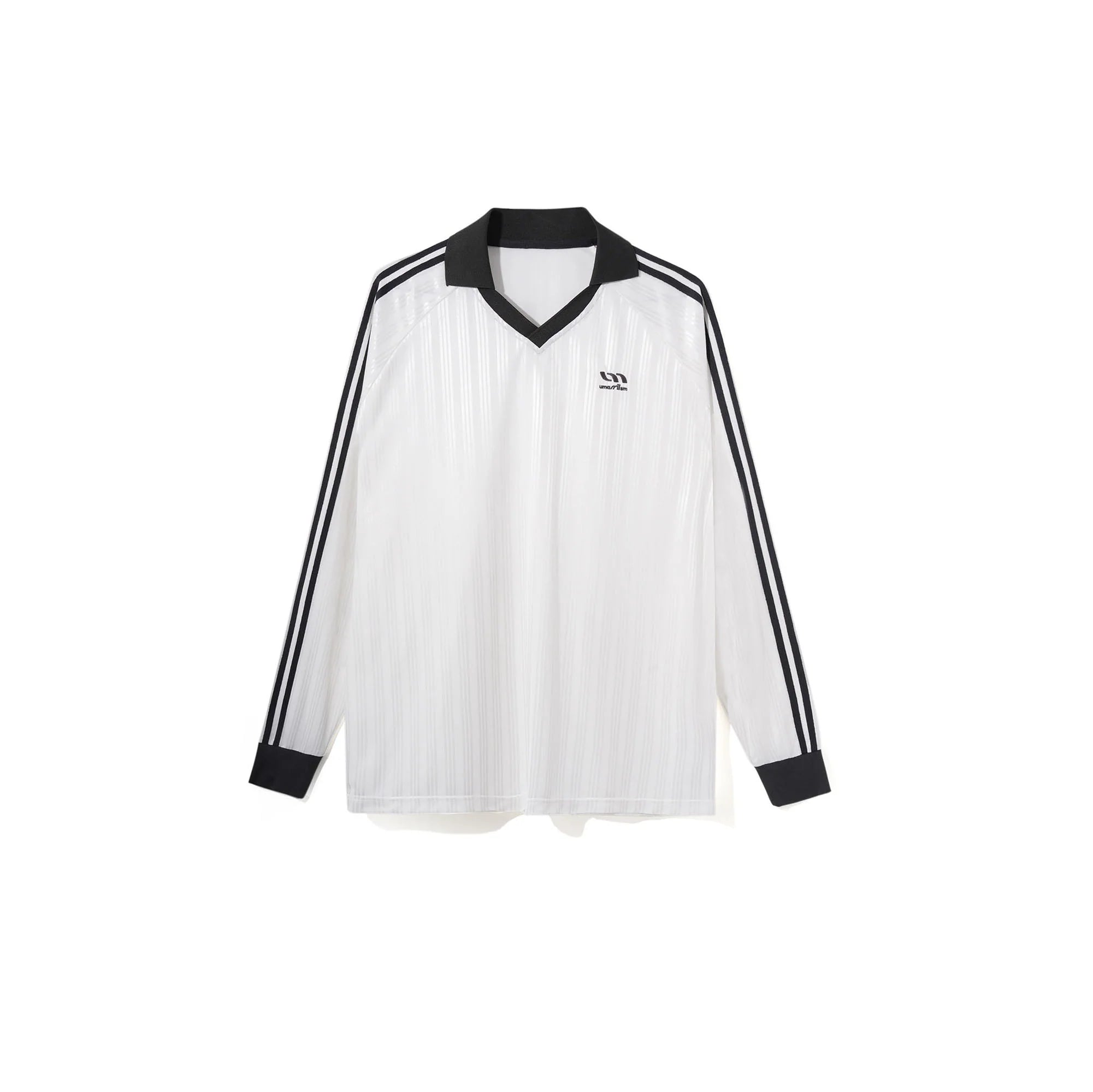 UMAMIISM Contrast V-Neck Stripe Long-Sleeve Tee