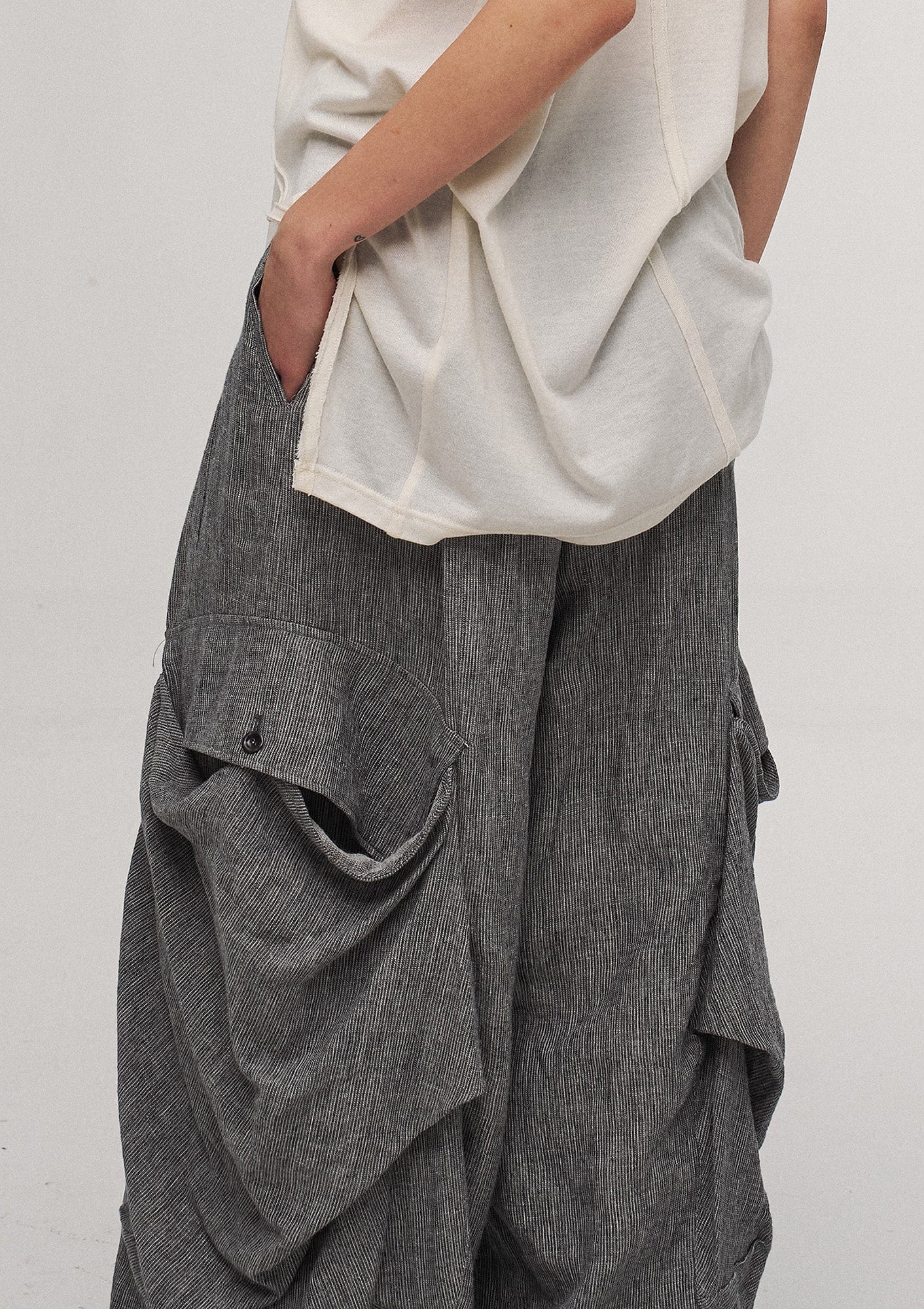 ILNya Nieternite Nifutur Big Pockets Cotton-Linen Wide-Leg Pants