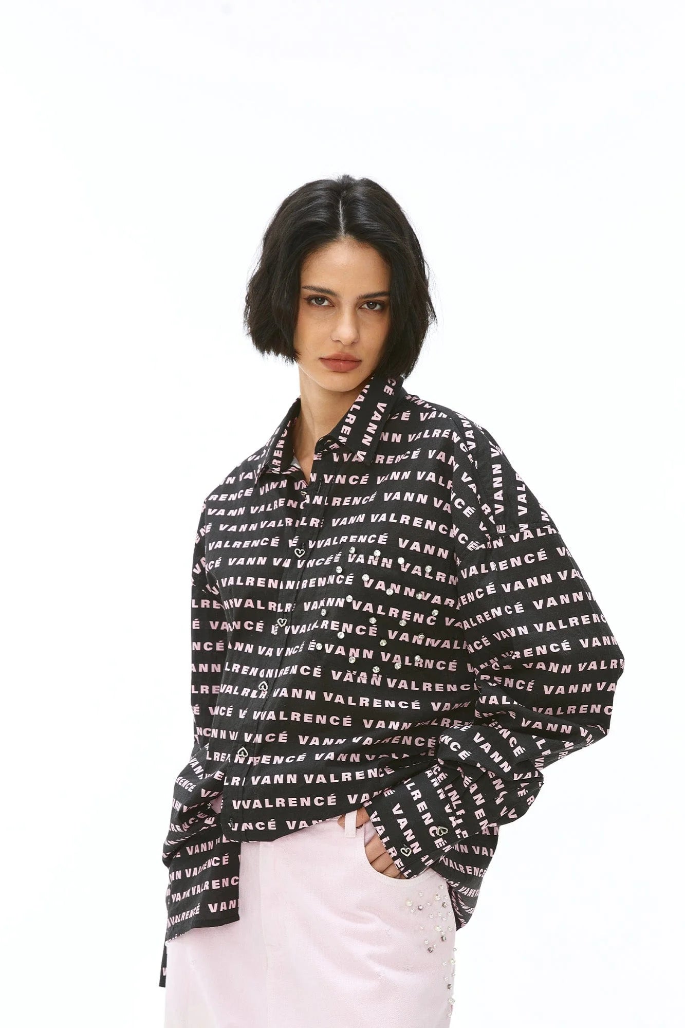 VANN VALRENCE Monogram Crystal-Studded Oversized Shirt