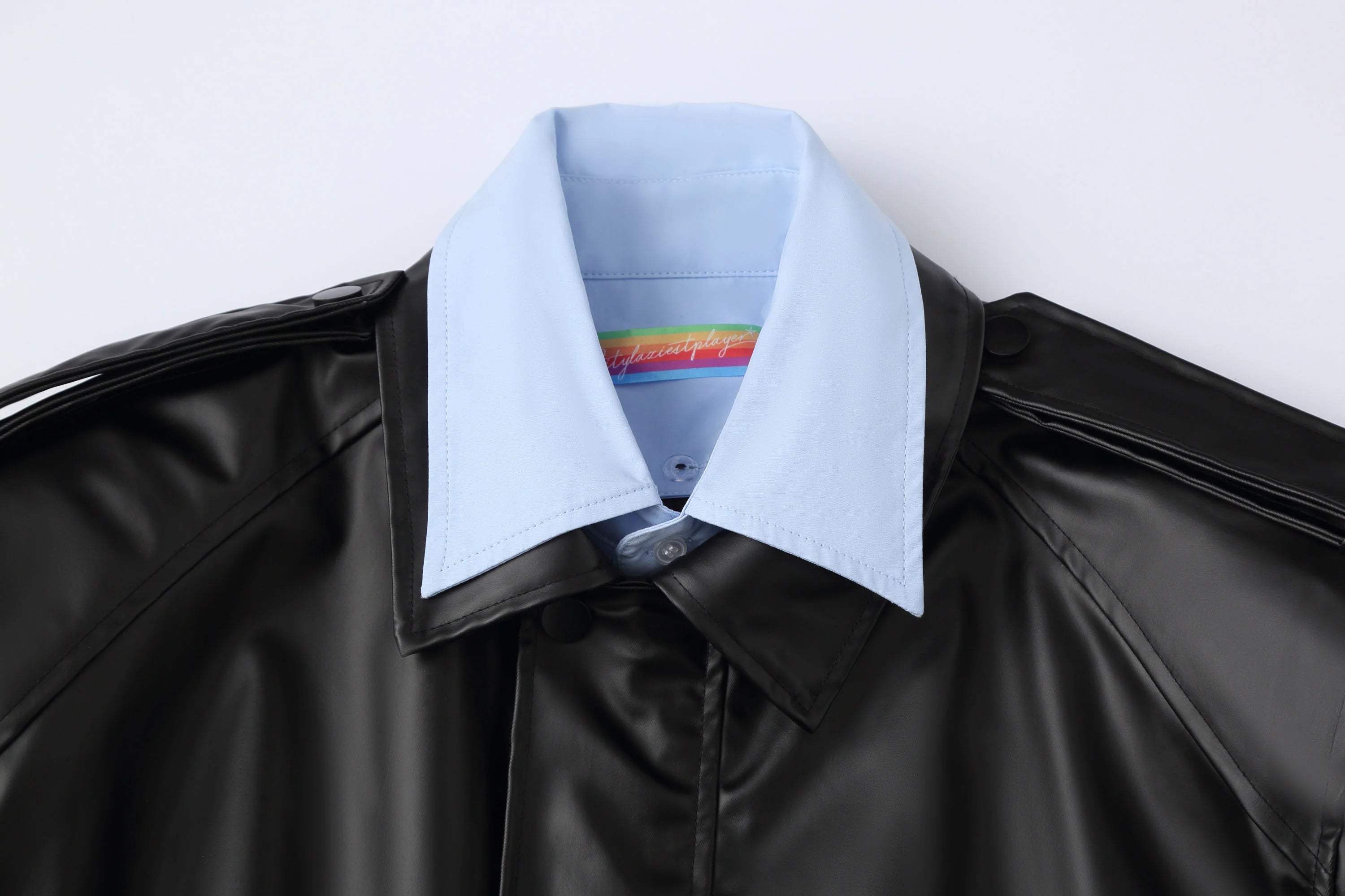 CLP Contrast Layer PU Cropped Moto Jacket