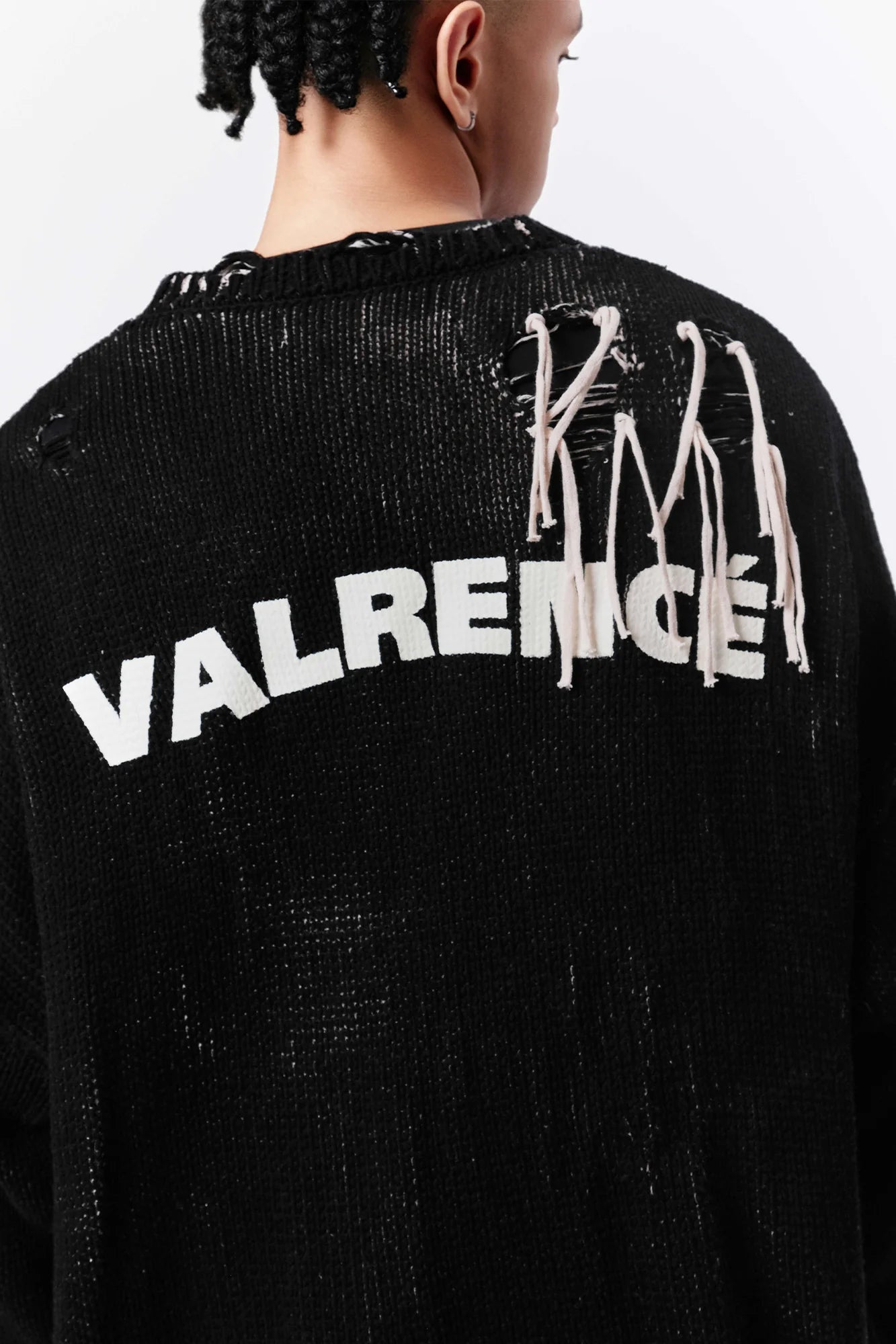VANN VALRENCE Distressed Frayed Spray V-Neck Cardigan