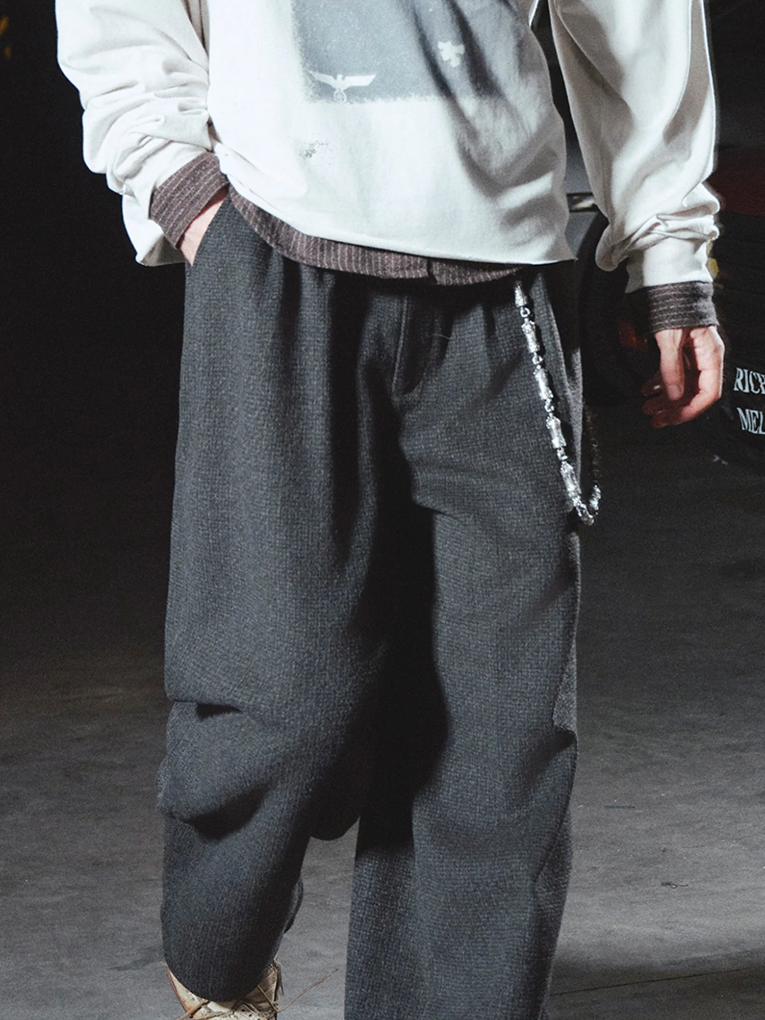 RICHILL Panel Pleated Wide-Leg Trousers