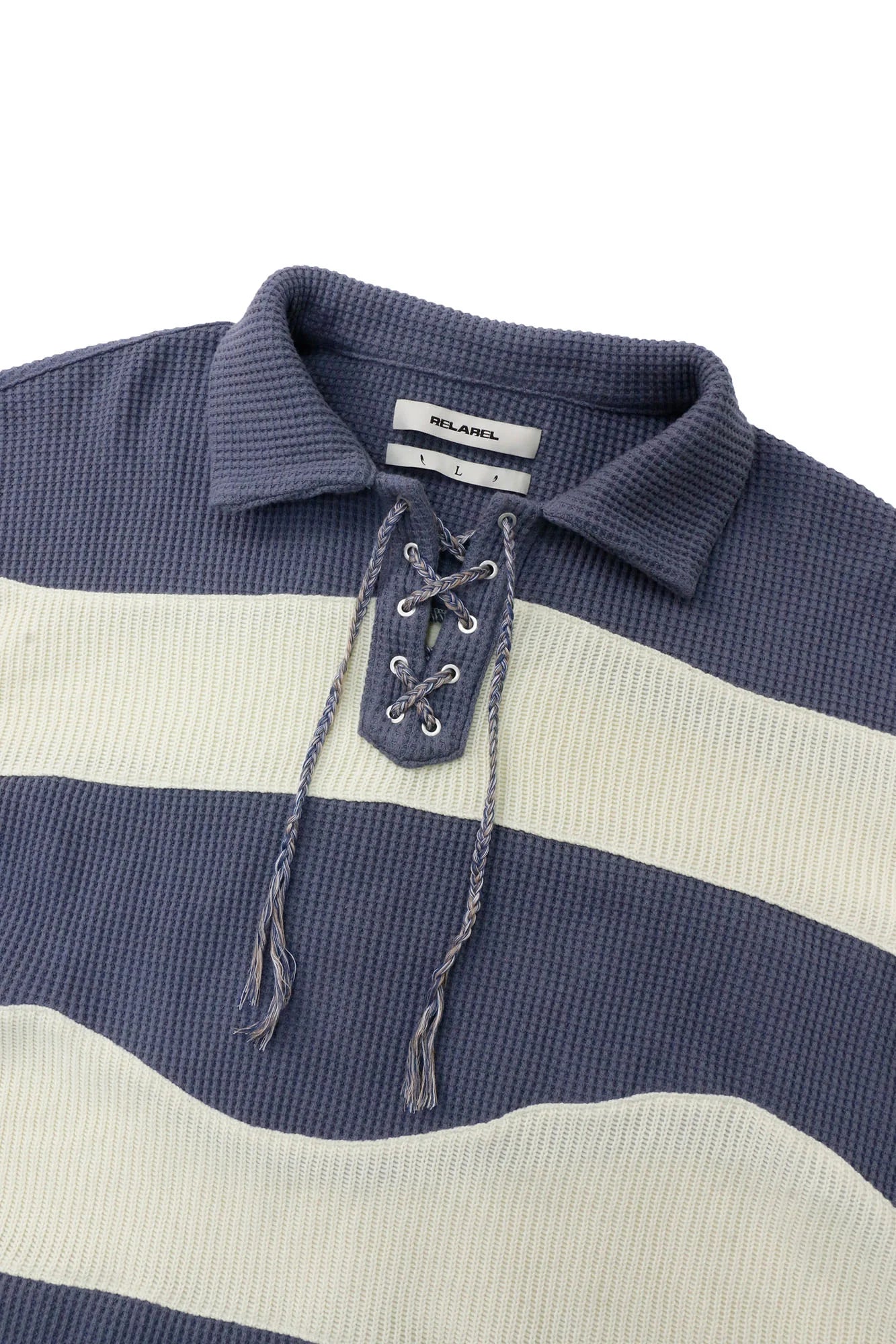 RELABEL Waffle-Knit Stripe Lace-Up Sweatshirt