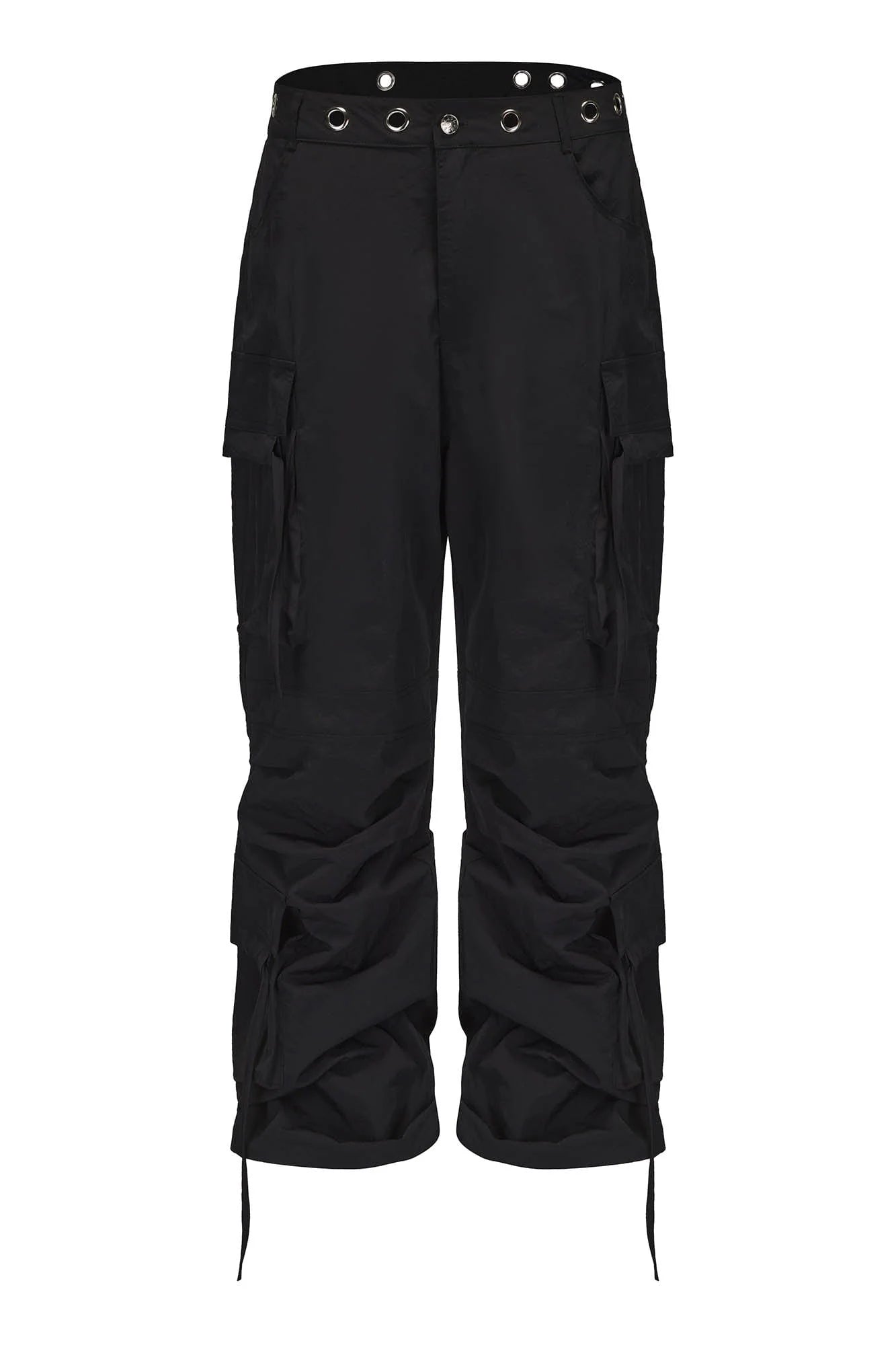 BLACK8MOB Eyelet Waist Tie Multi-Pocket Parachute Pants