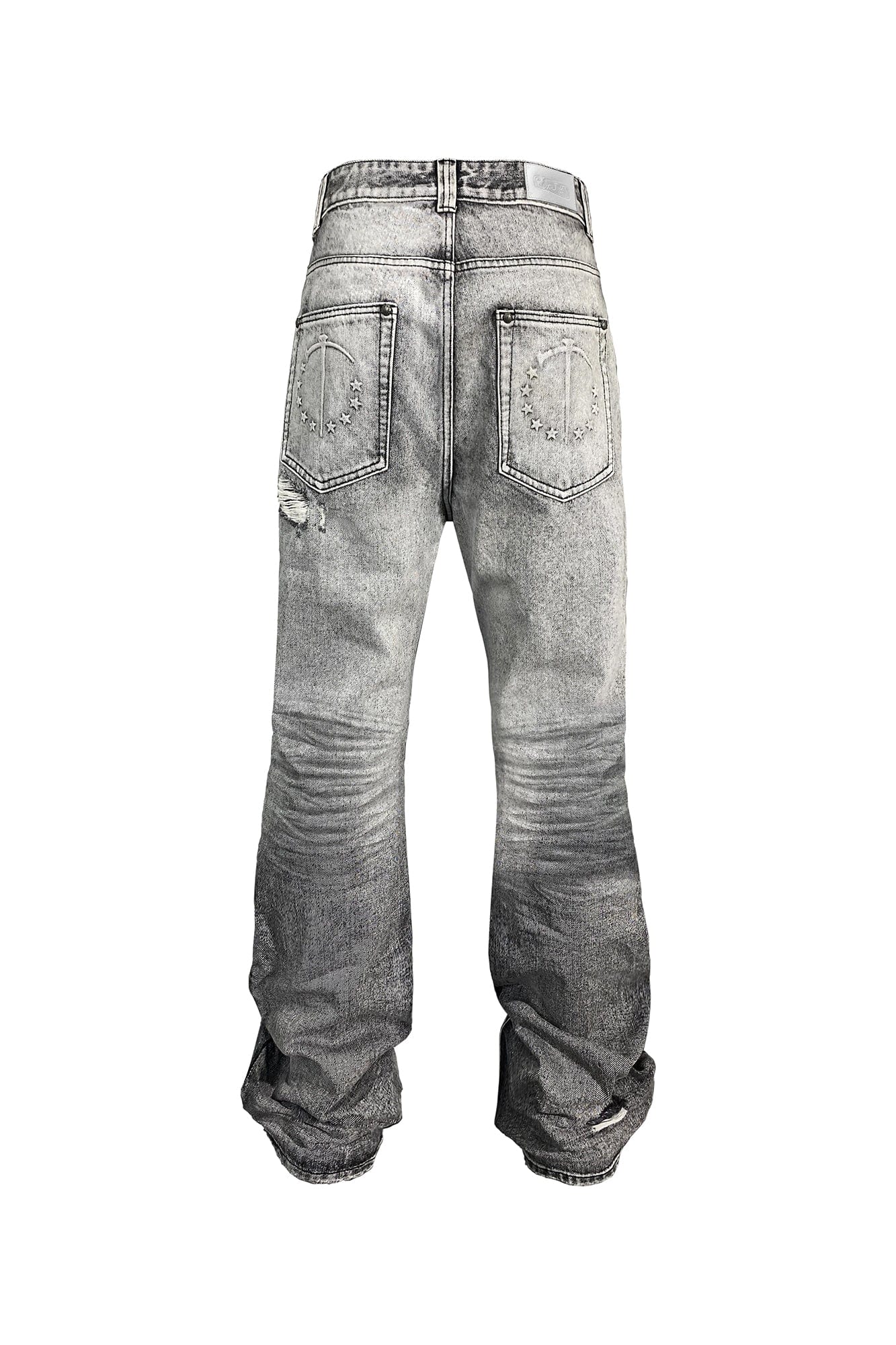 TECNINEGROUP Distressed Ash-Washed Flared Jeans