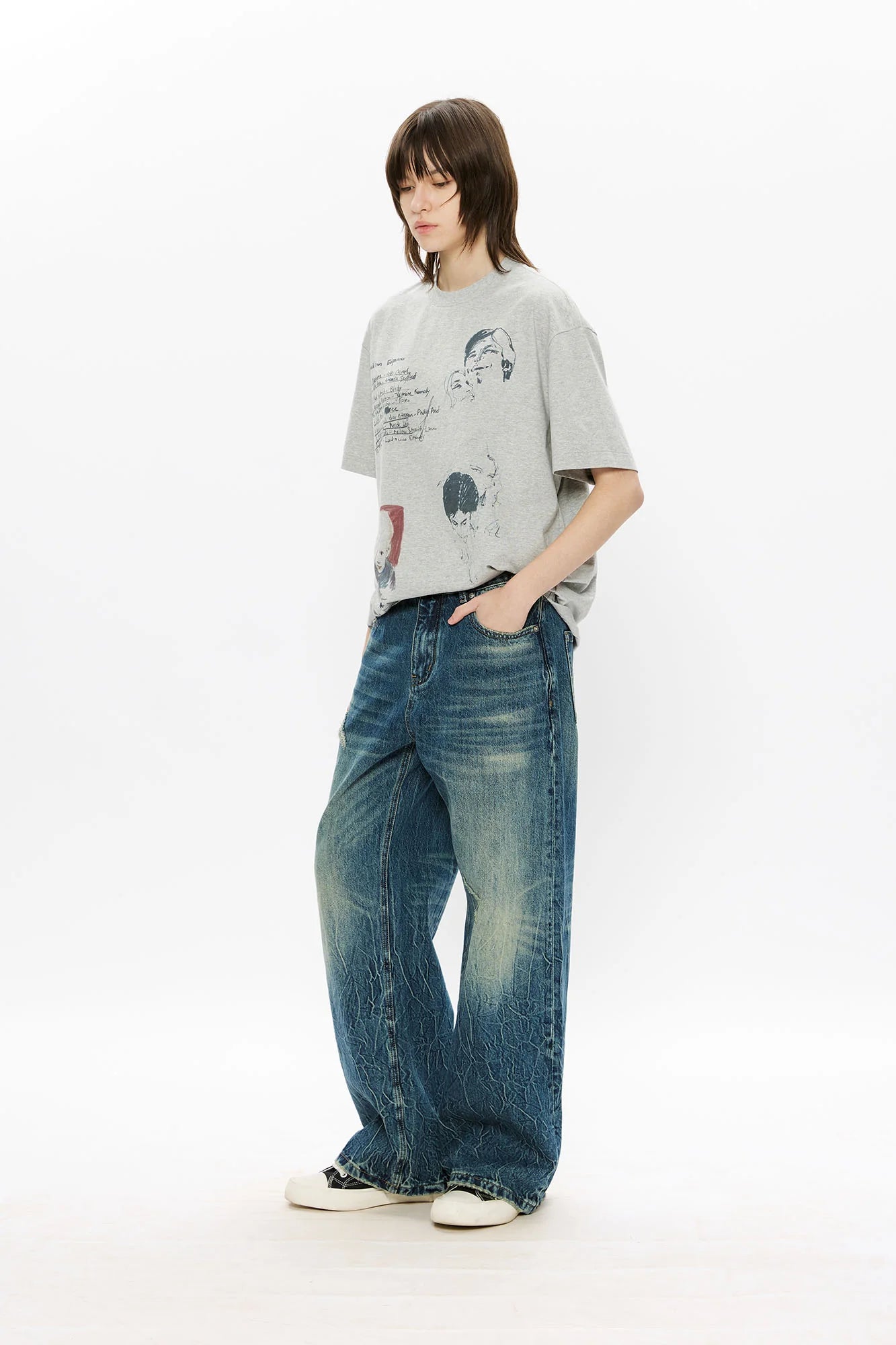 KREATE Whisker Washed Straight-Leg Jeans