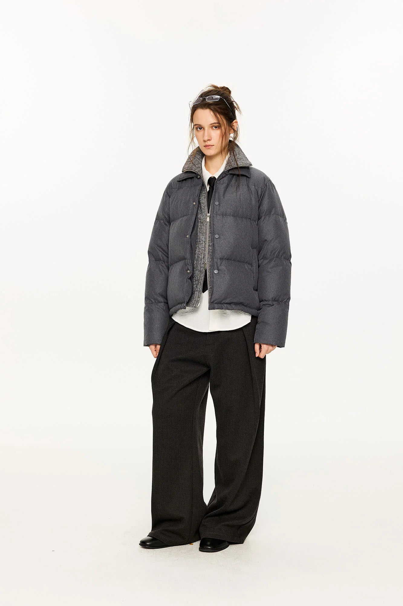 KREATE Faux Layered Cable Knit Puffer Jacket