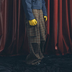 TRECLUB Plaid Pleated-Knee Wide-Leg Cargo Pants