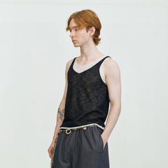 LEONSENSE Contrast Layered V-Neck Knit Tank Top