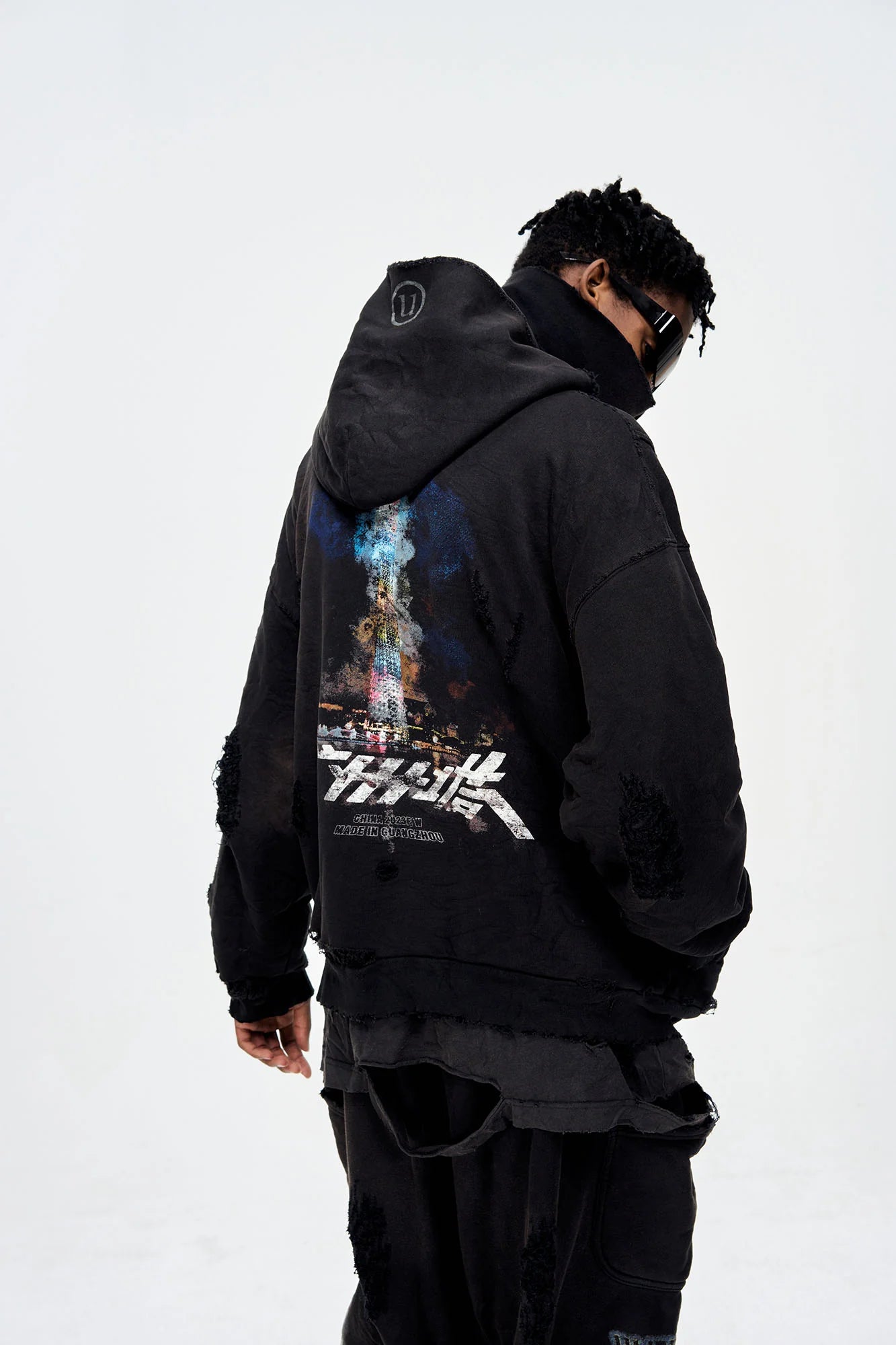 ULIPERY Distressed Glow Face-Cover Hooded Jacket