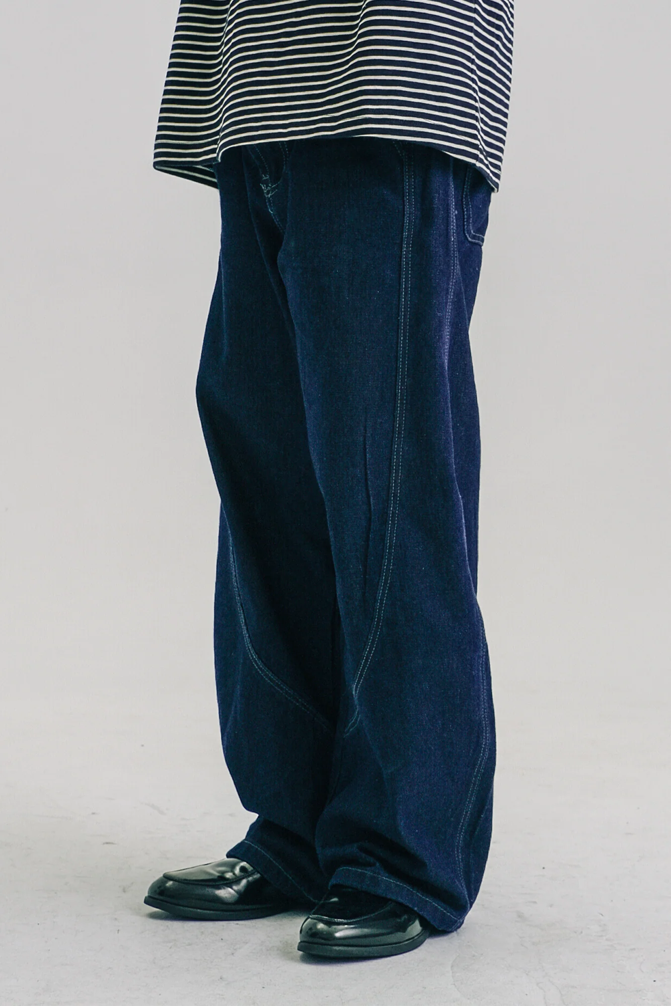WIID Washed Stitched Curved Panel Jeans