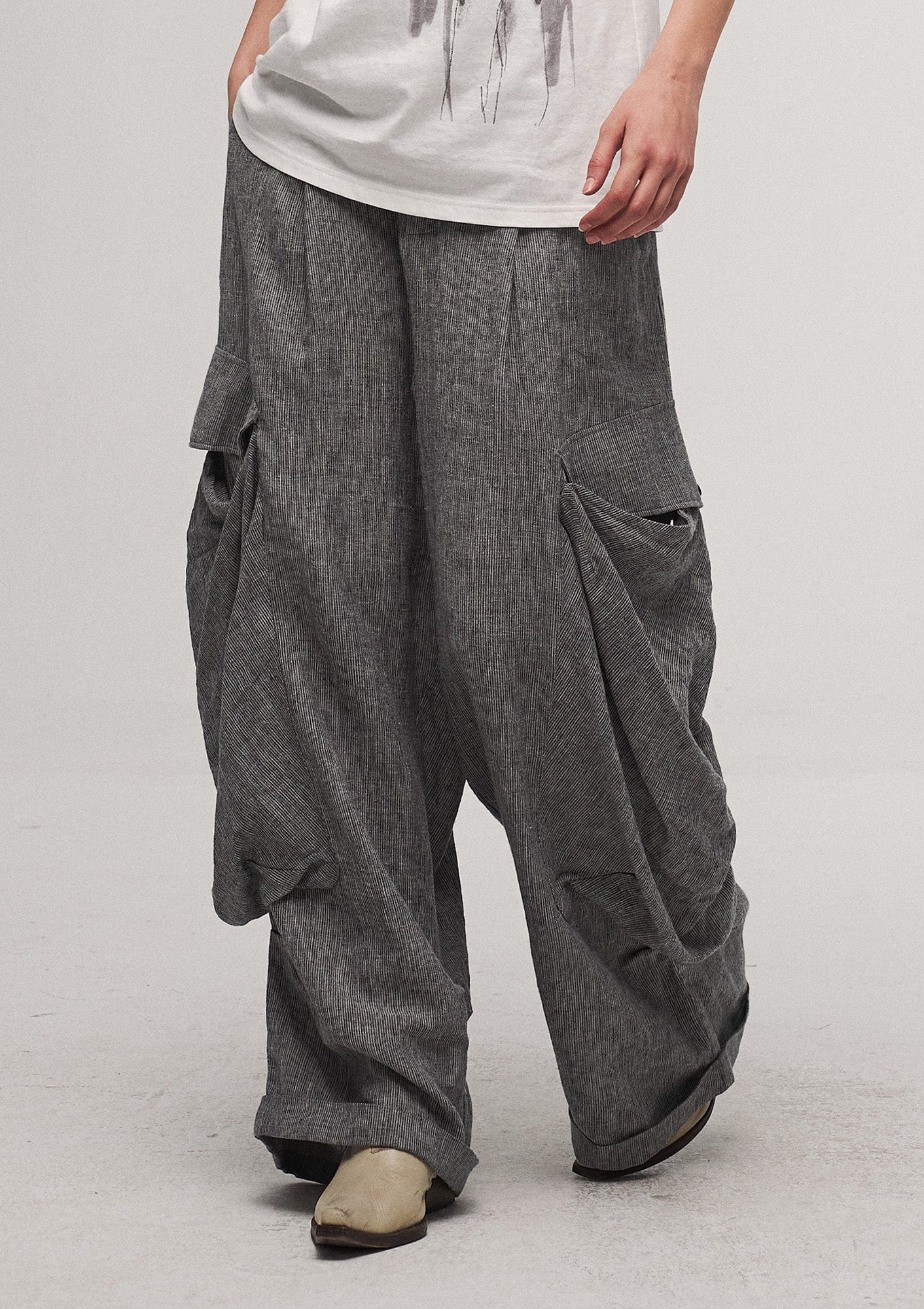 ILNya Nieternite Nifutur Big Pockets Cotton-Linen Wide-Leg Pants