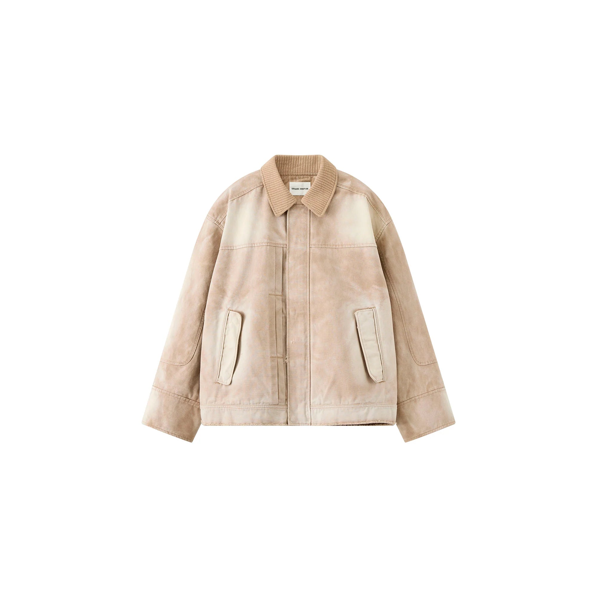 ORGANIC EMOTION Washed Contrast Collar Oversized Snap Jacket