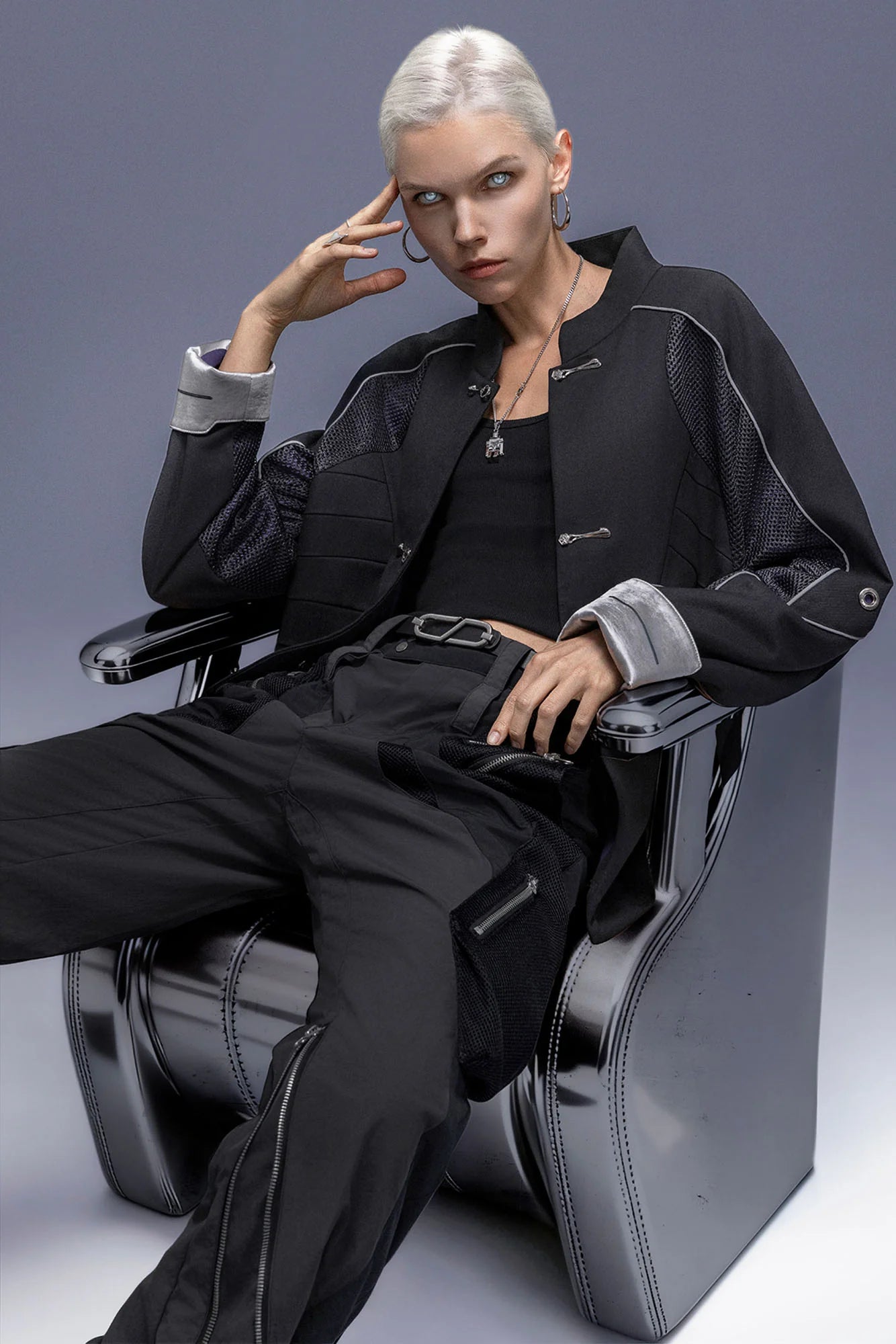 XIPHEVIL Tech Wool-Blend Mandarin Button-Up Jacket