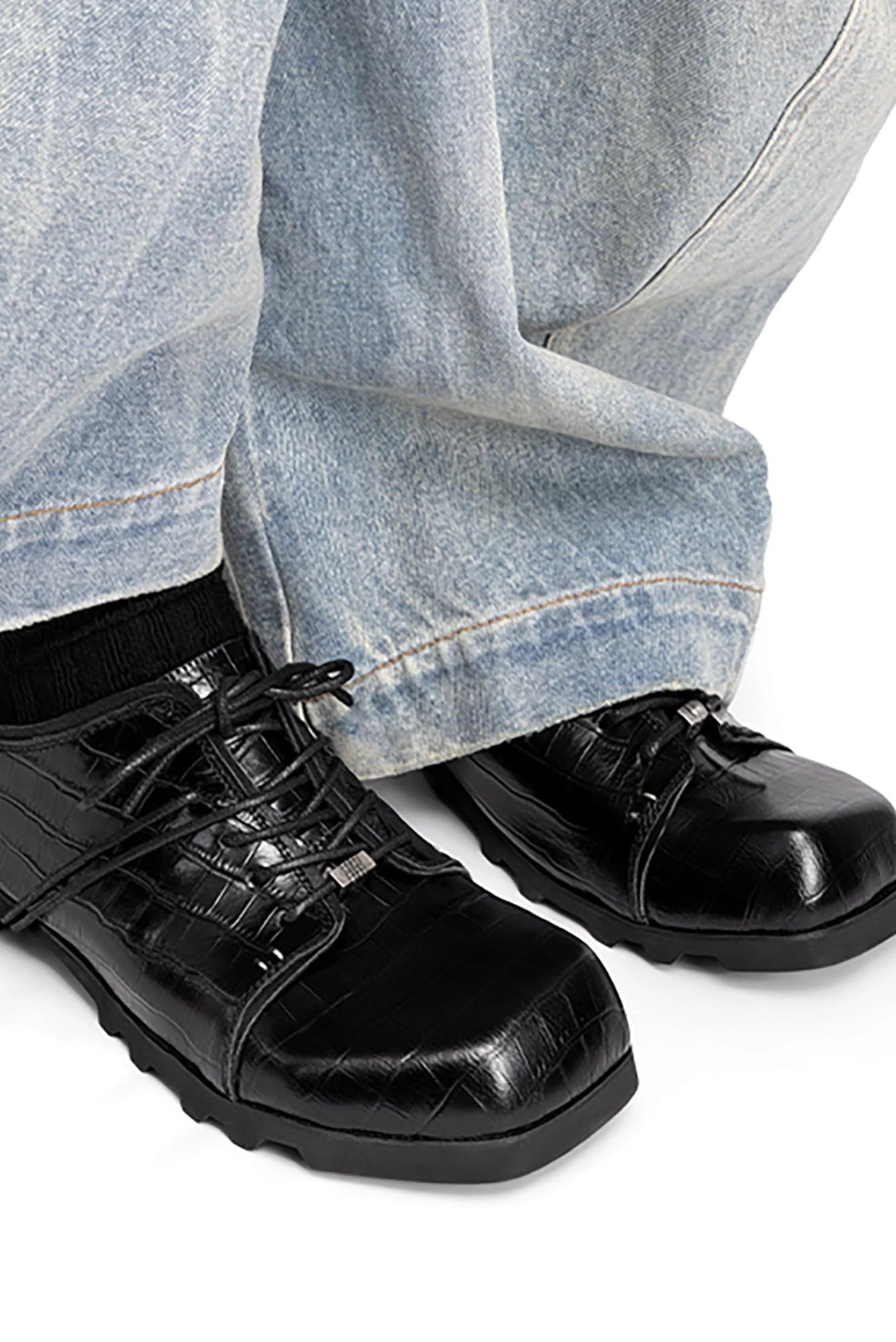 REWRITE Croc-Embossed Square-Toe Derby Shoes