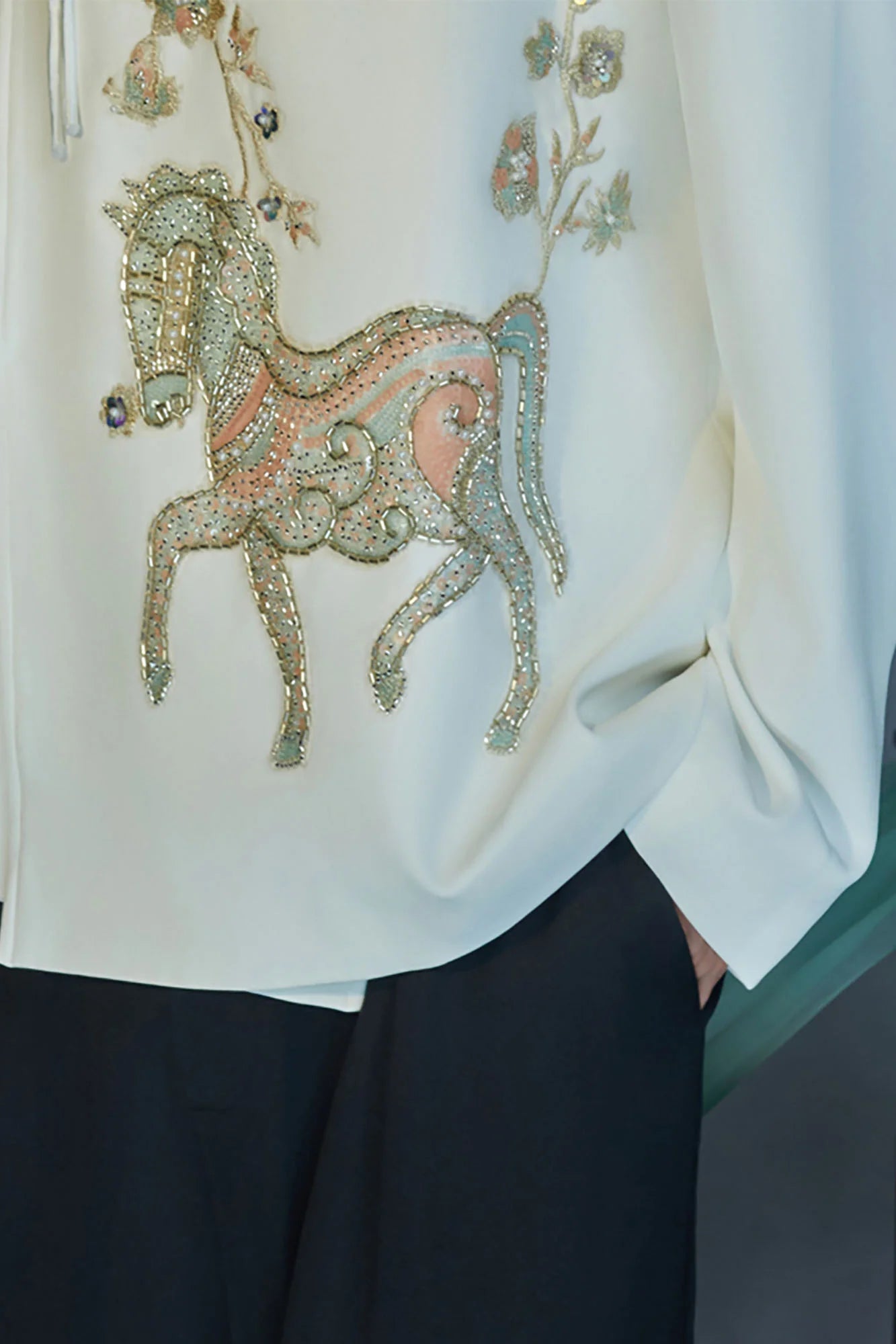 JIECHI Embroidery Horse Asymmetric Wrap Jacket