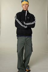 UMAMIISM Waffle Side Stripe Embroidered Half-Zip Pullover