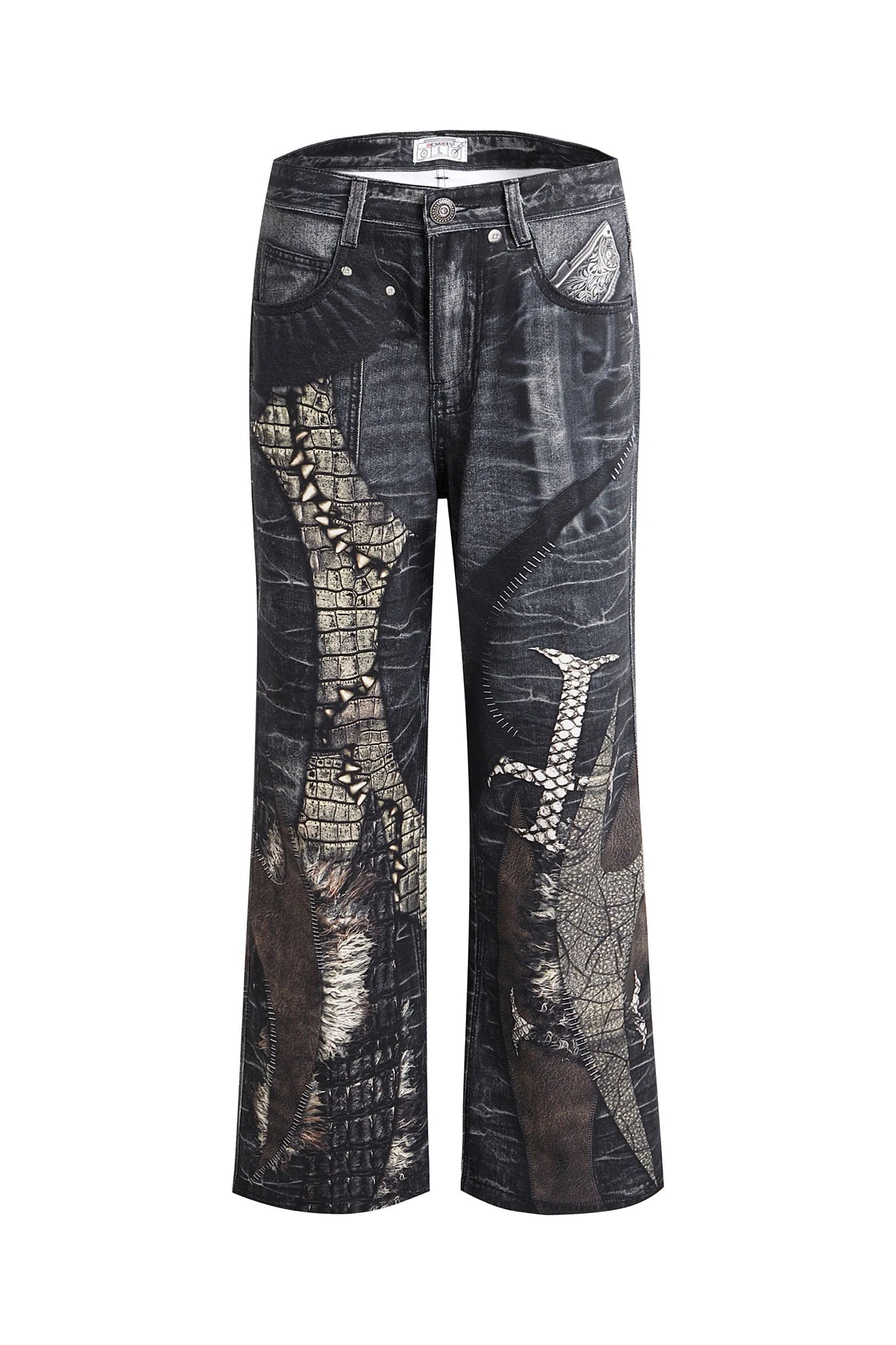 DND4DES Cross Crocodile Spliced Flared Jeans