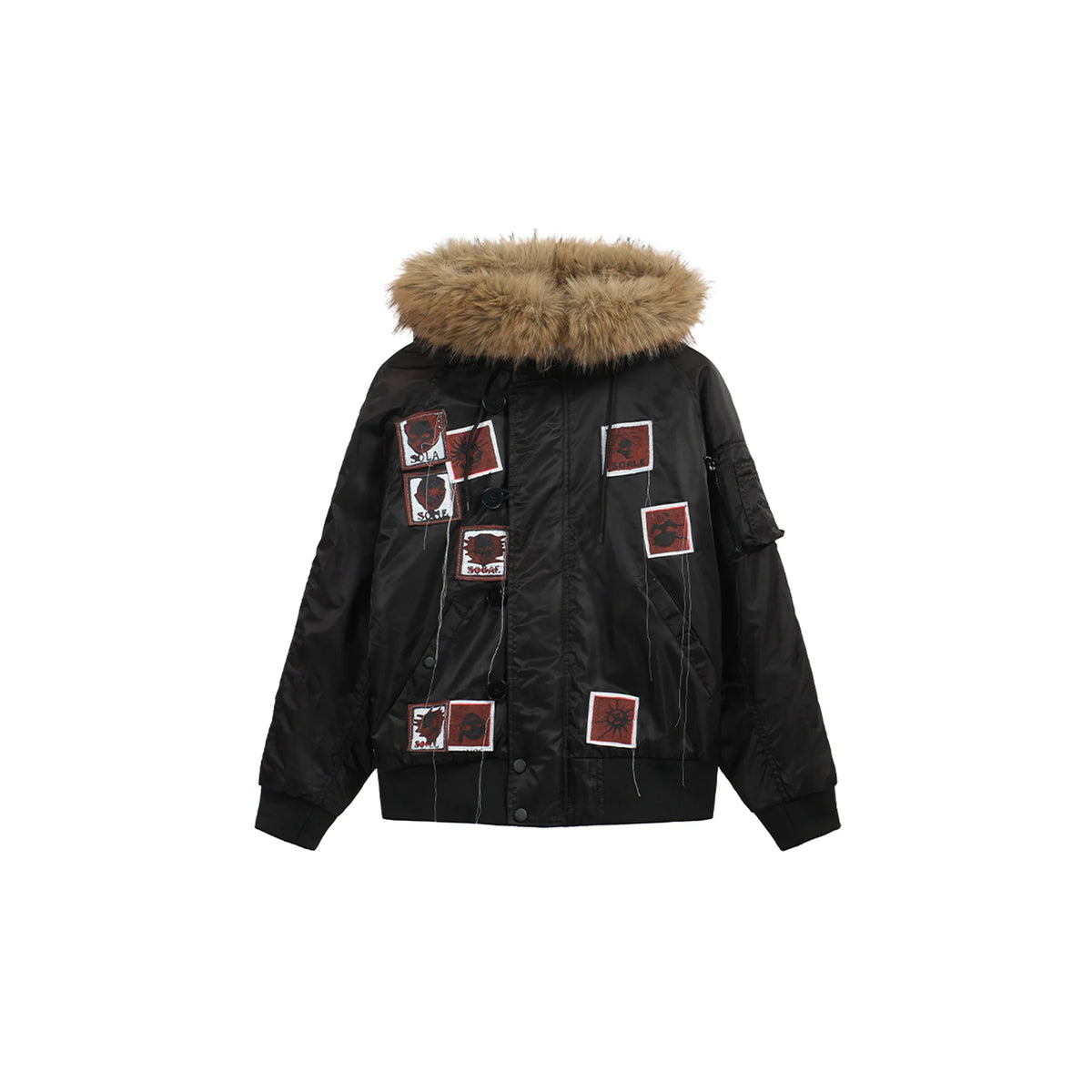 NOTHINGNESS WORLD Faux Fur Patch Hooded Puffer Jacket