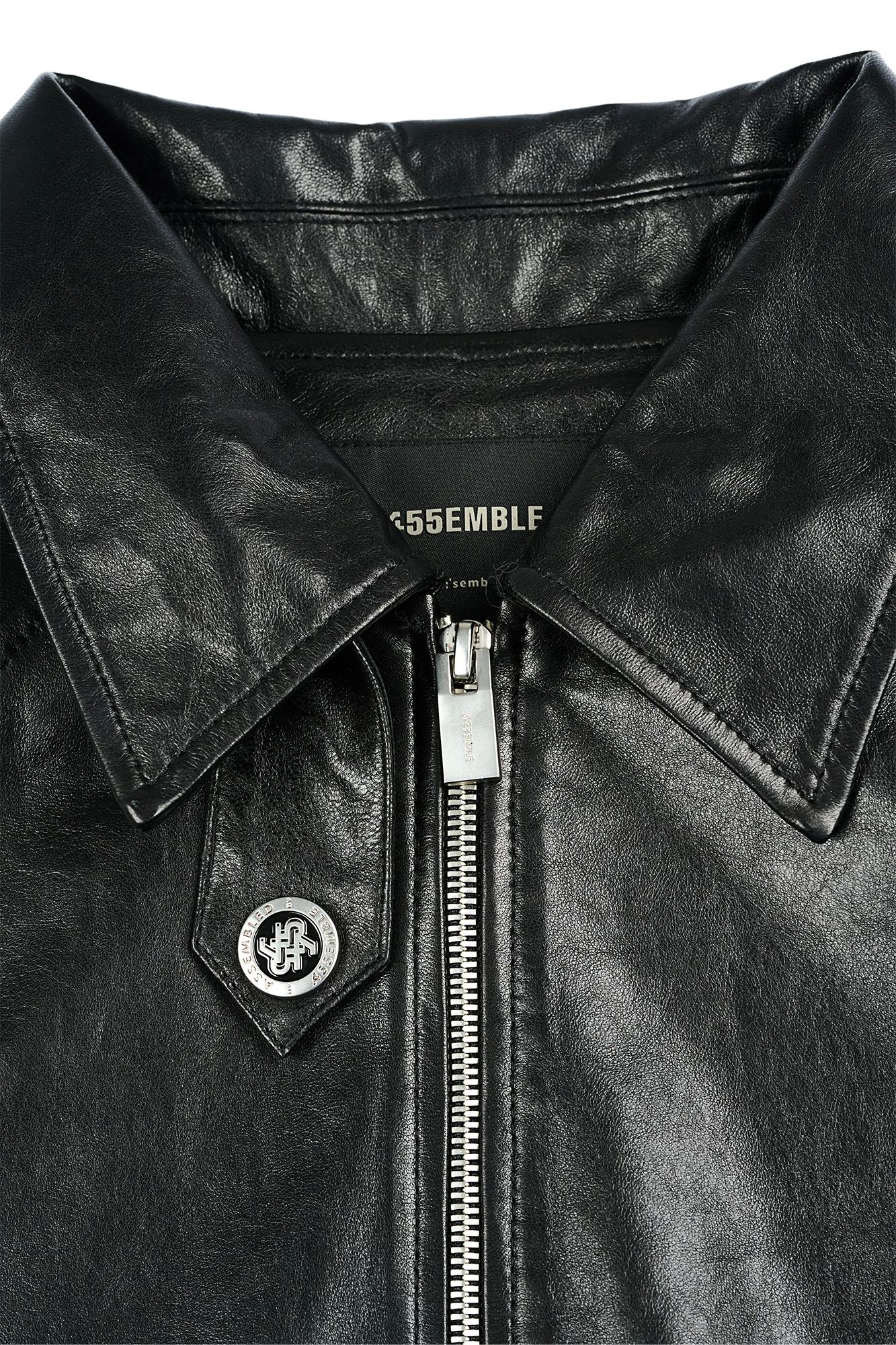 455EMBLE Glossy Leather Paneled Bomber Jacket