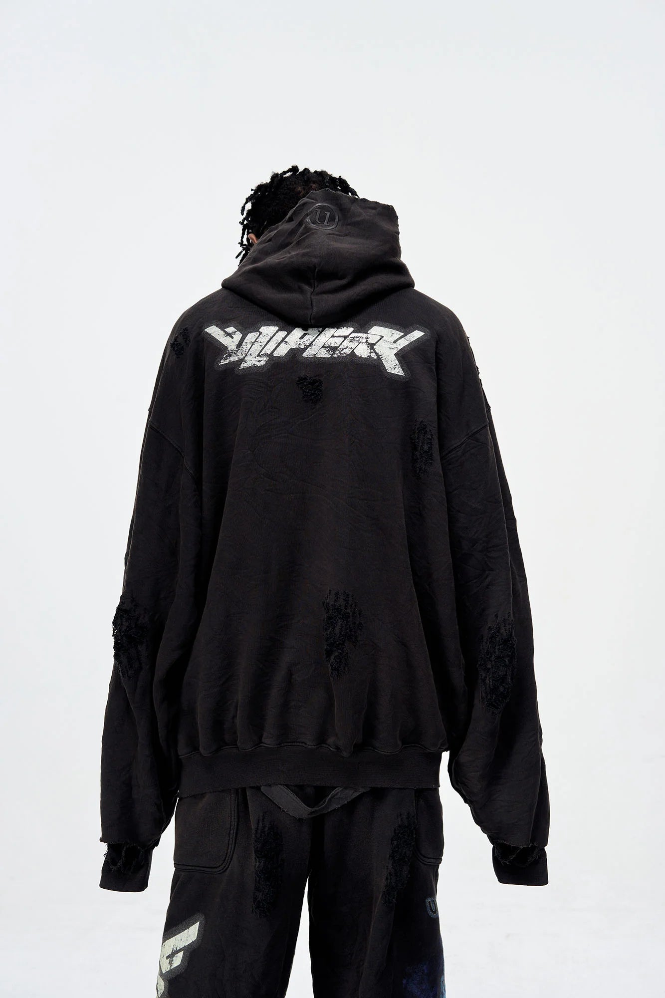 ULIPERY Distressed Glow Crinkled Hoodie