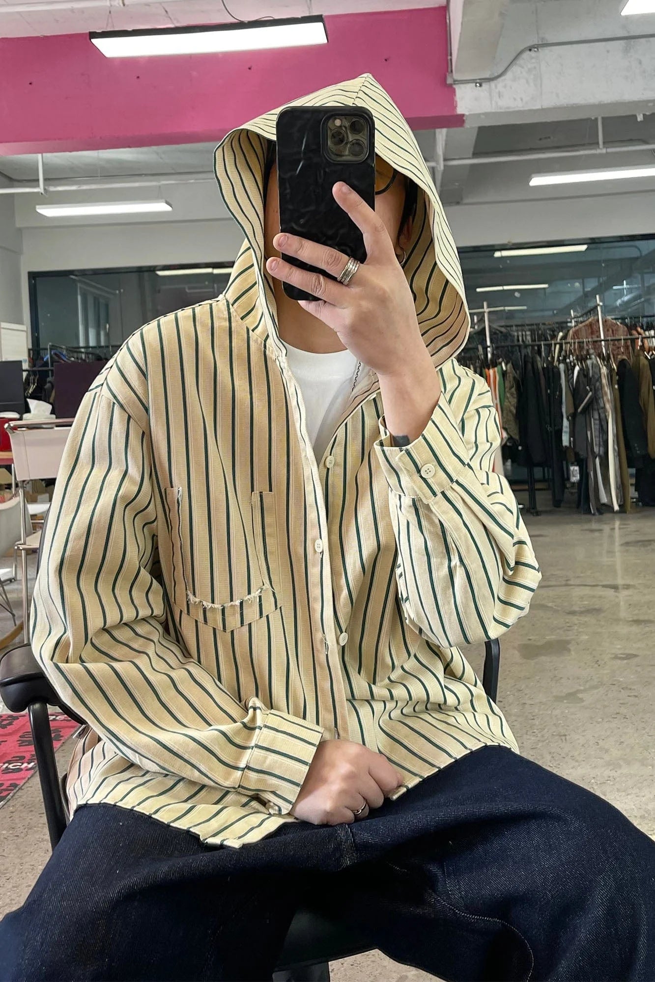 ME DA IGUAL Striped Long-Sleeve Hooded Shirt