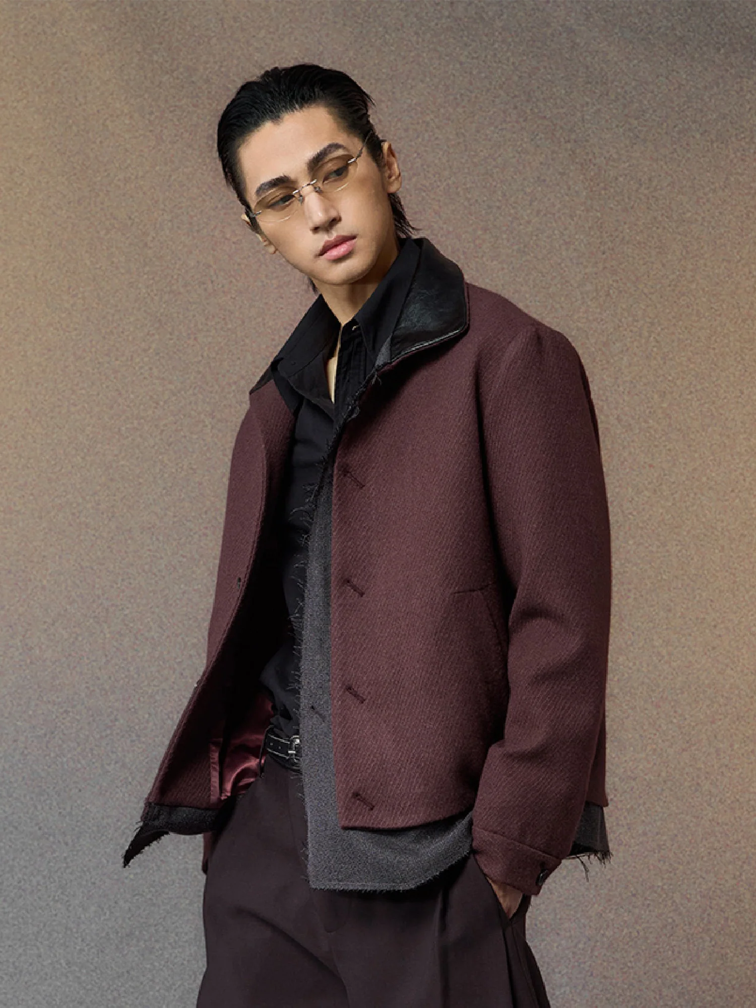 ALVNG AR ANTS Raw-Edge Contrast Paneled-Collar Jacket
