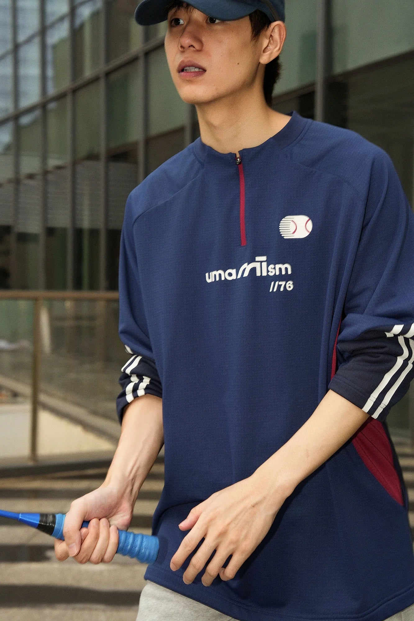 UMAMIISM Raglan Striped Fleece-Lined Sweatshirt