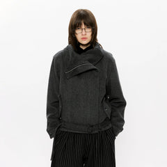KREATE Asymmetrical Funnel-Neck Wool-Blend Jacket