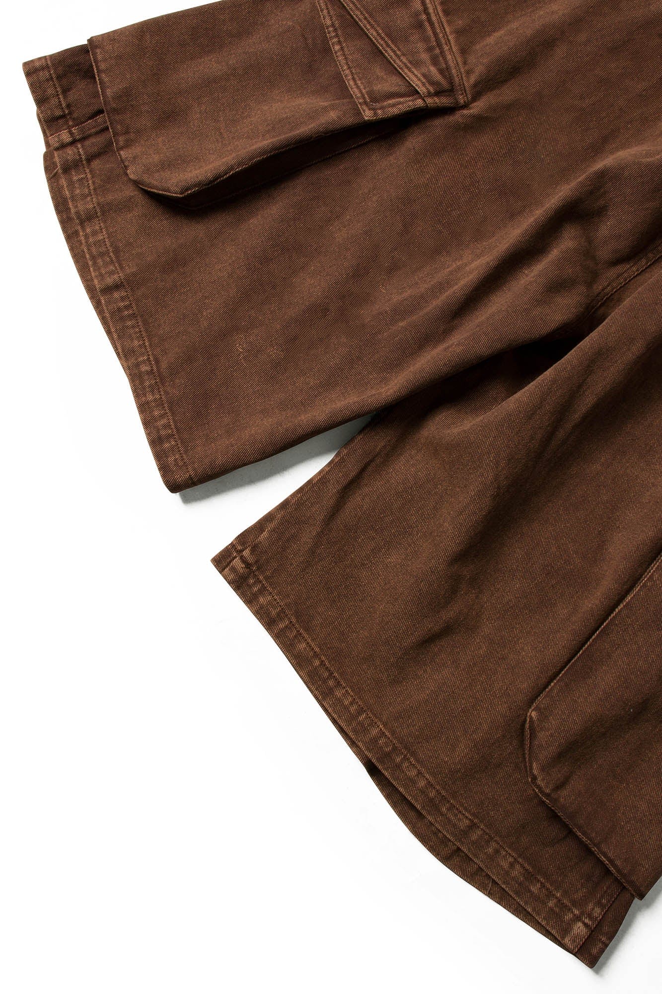 RELABEL Detachable Scarf Washed Multi-Pocket Wide-Leg Shorts Brown