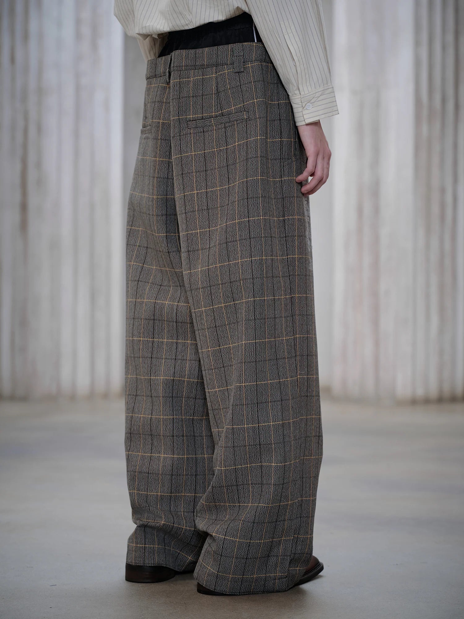 FACEONLAB Contrast Double-Waist Plaid Graphic Trousers
