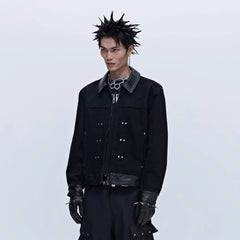 SAVAGEGROWTHWORLD Rivet Faux Leather Paneled Detroit Jacket