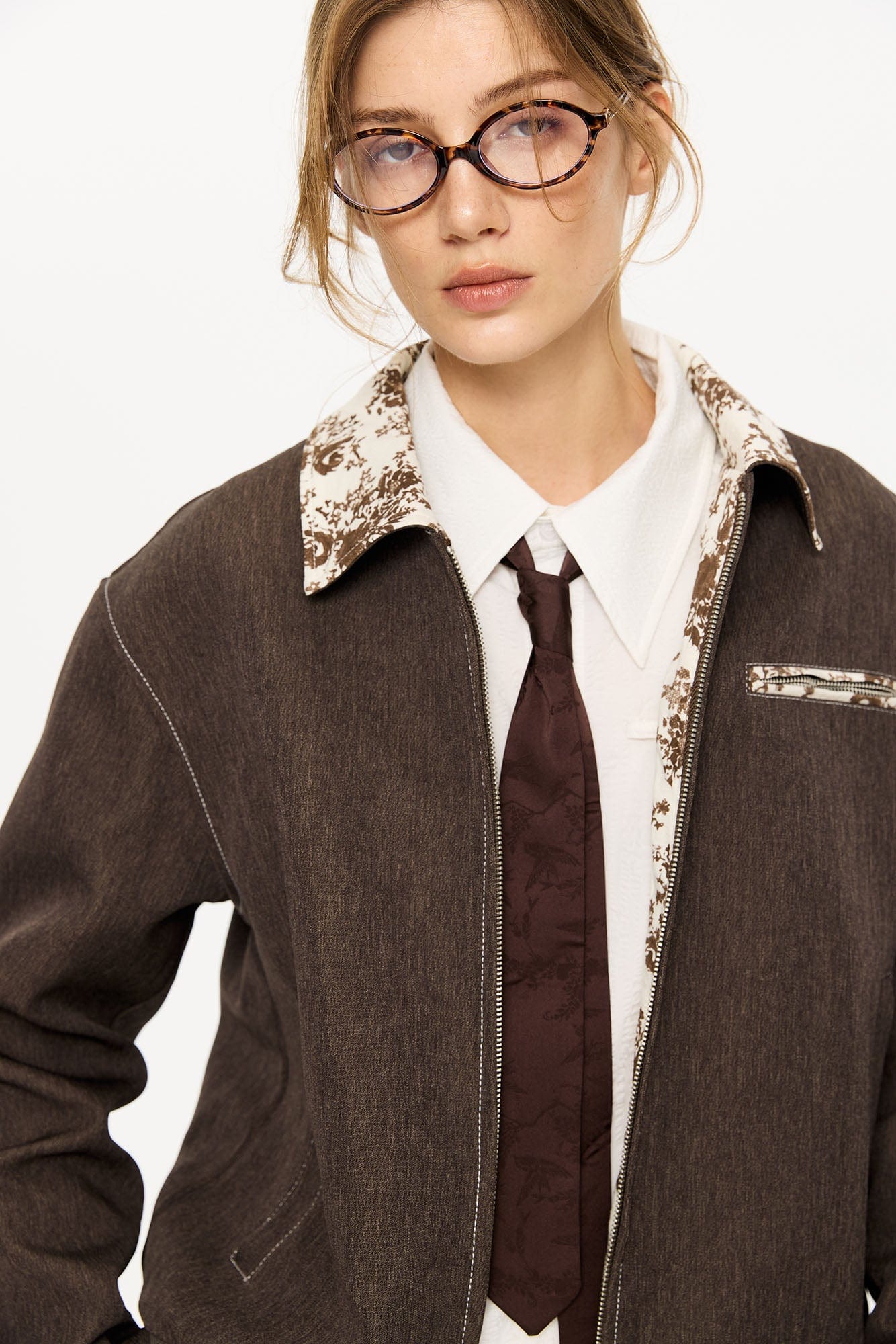 KREATE Contrast Floral Collar Jacket