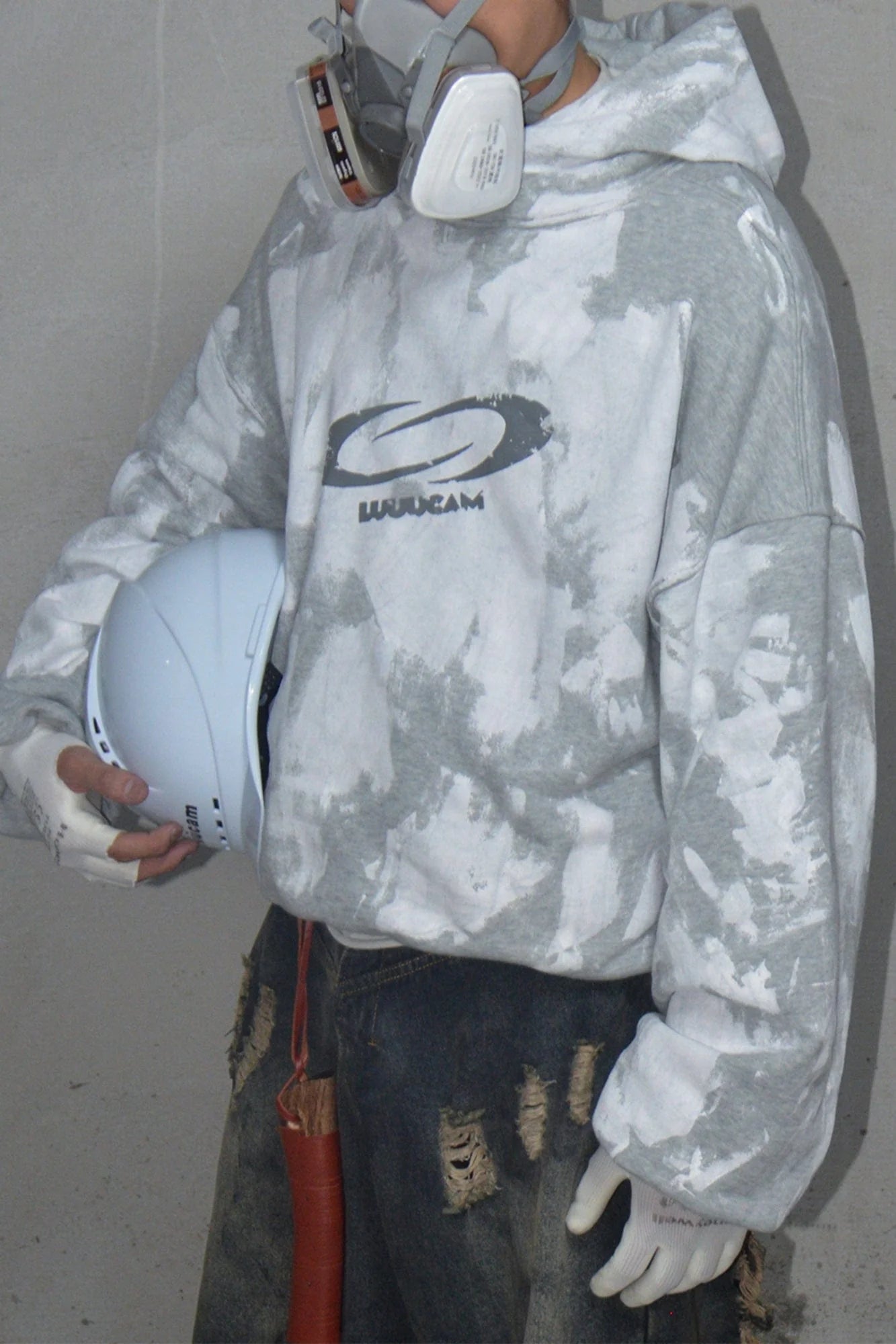LUUUCAM Brush-Paint Faded Logo Hoodie