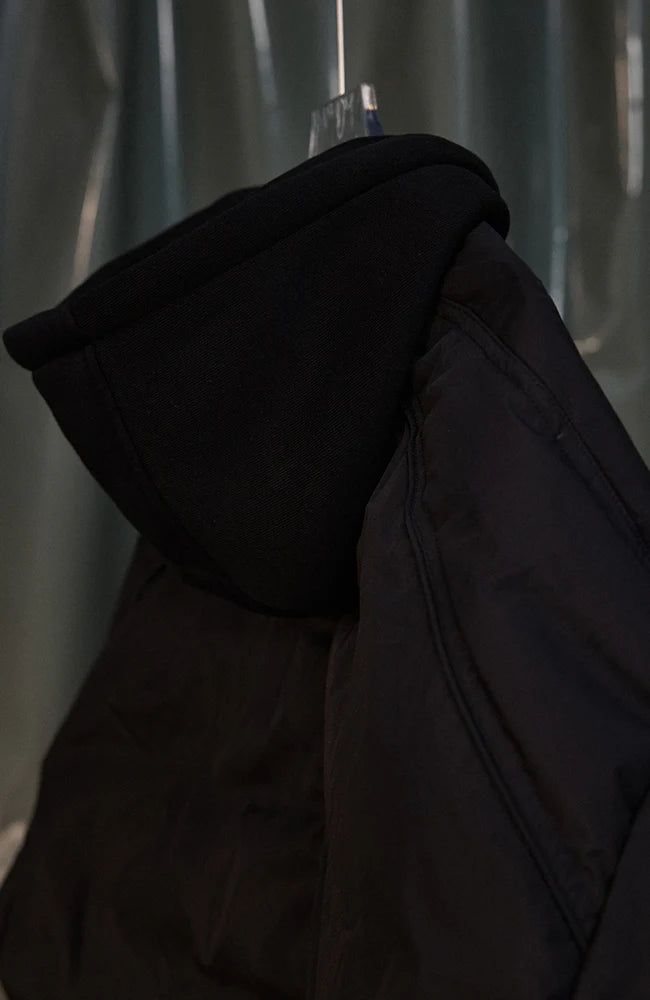RECOVER ZONE Ruched Layered Hooded Down Jacket