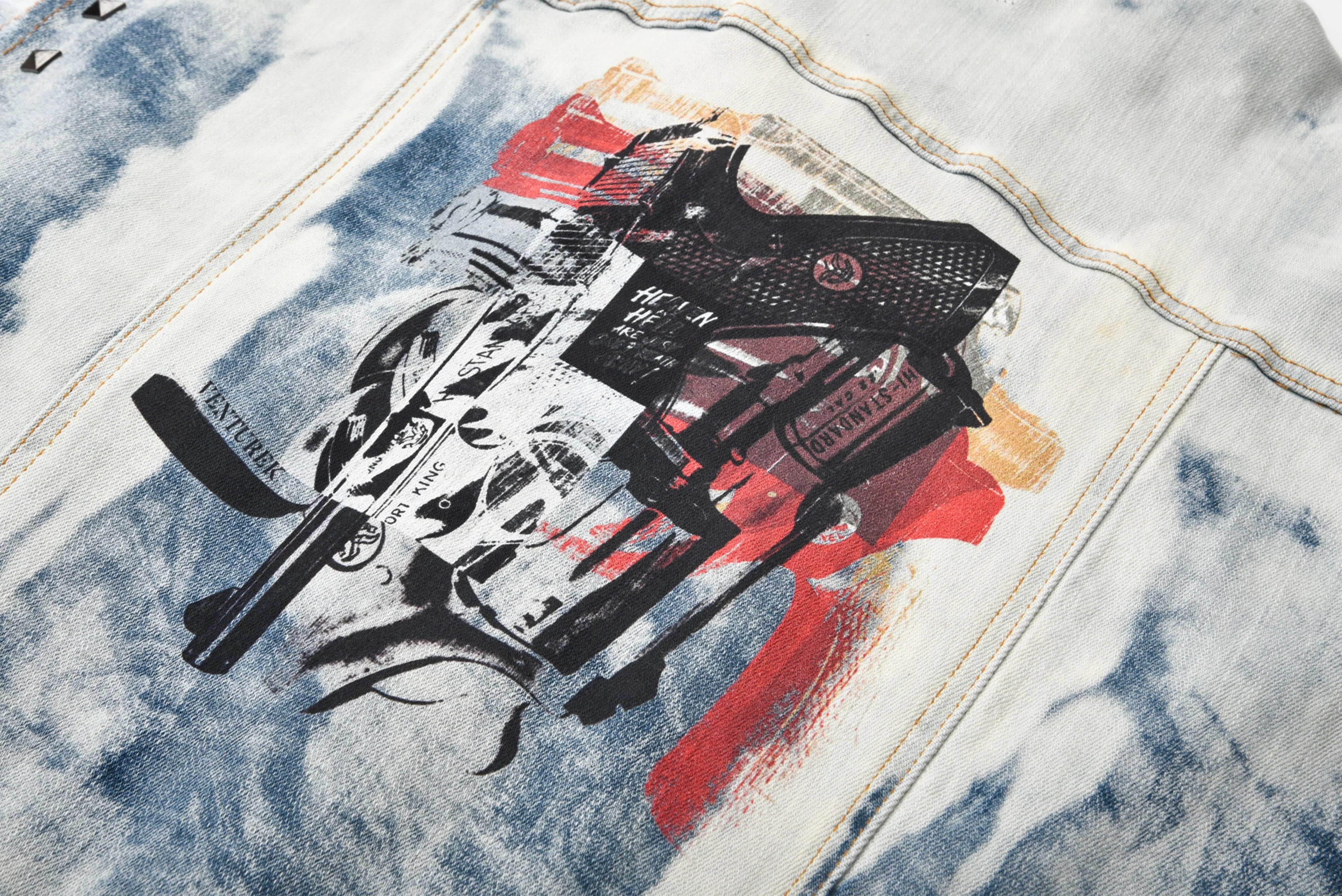 VENTUREK Distressed Washed Studded Patch Denim Vest