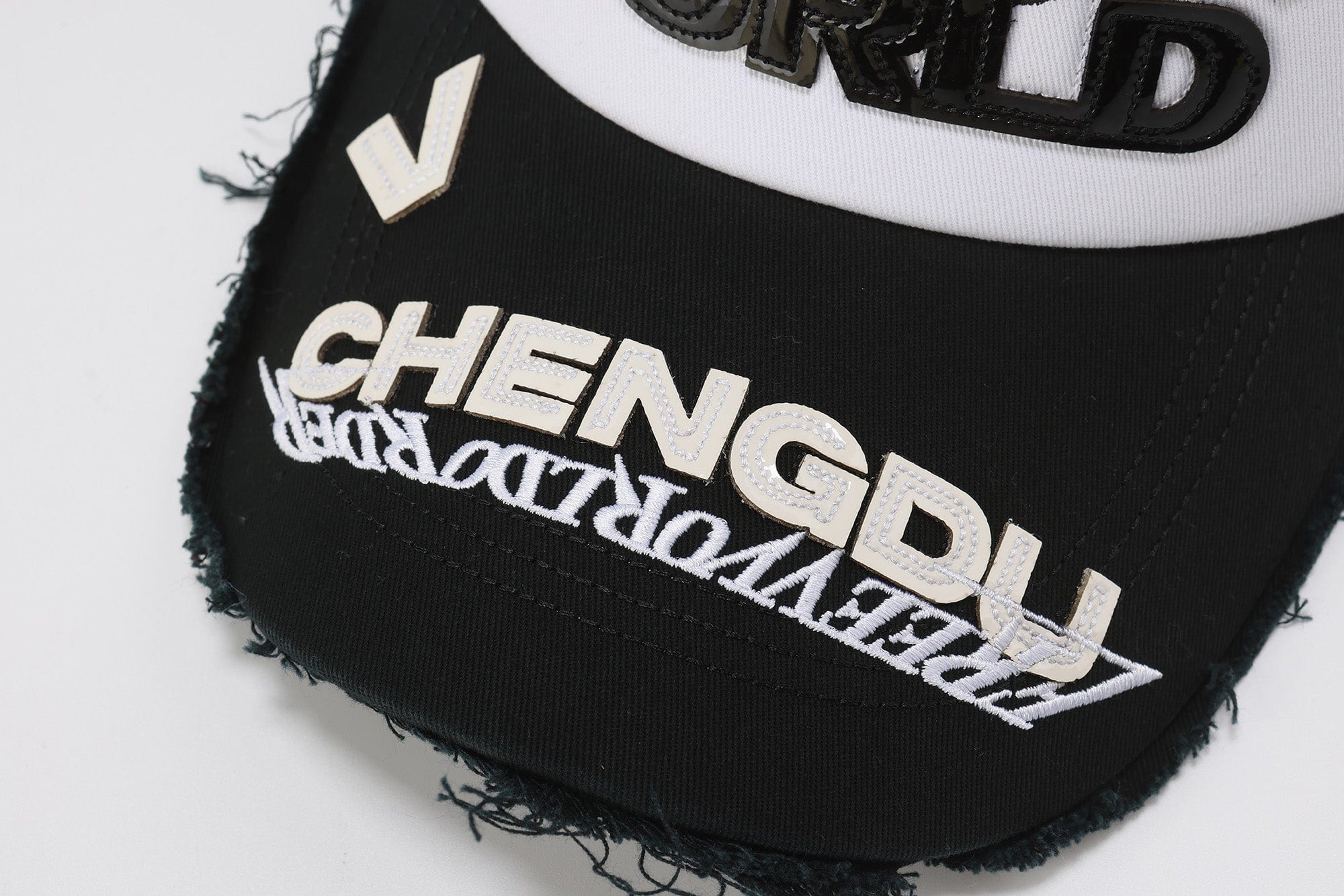 FVVO Panda Patchwork Frayed Mesh Cap