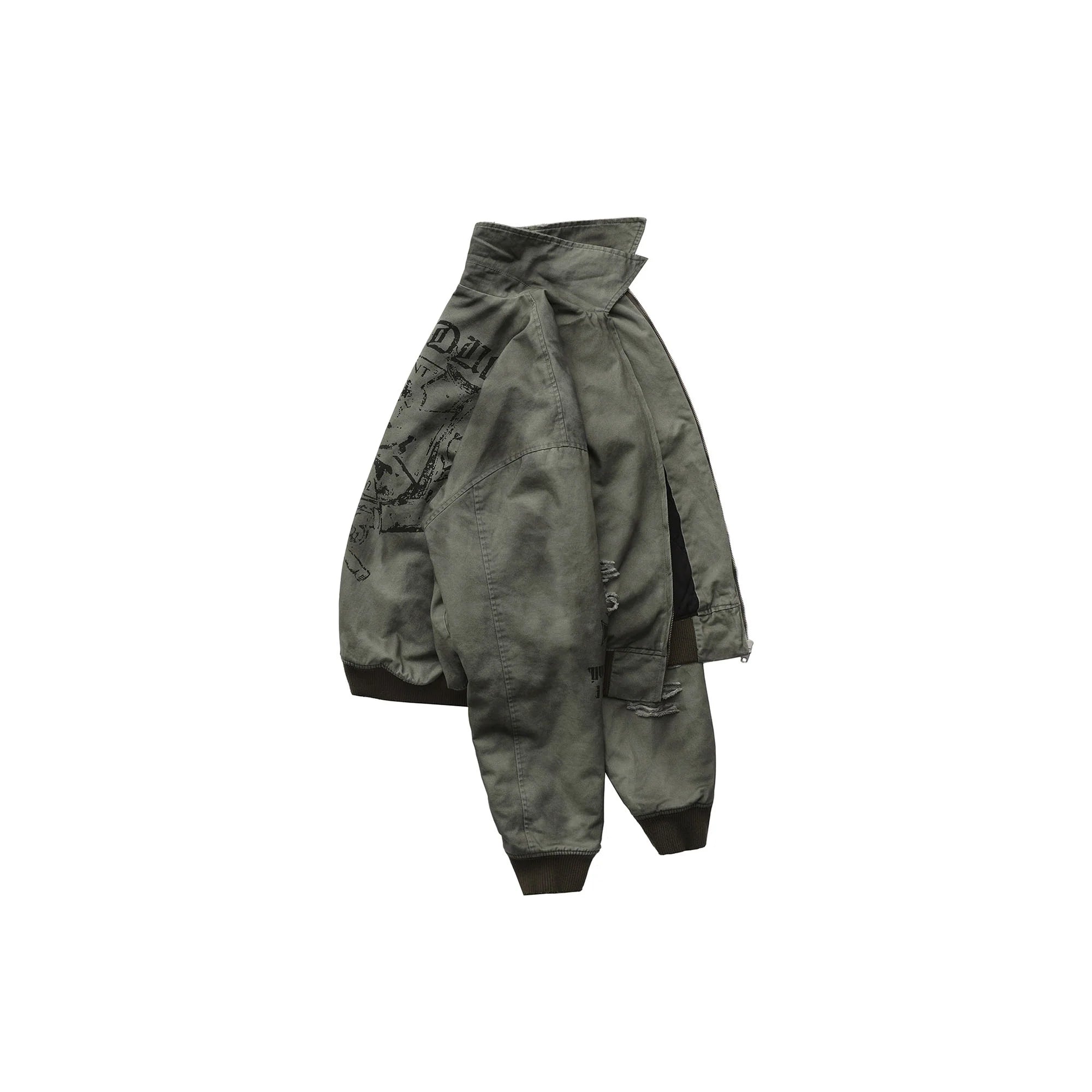 LUUUCAM Distressed Skull Graphic Cropped Puffer Jacket